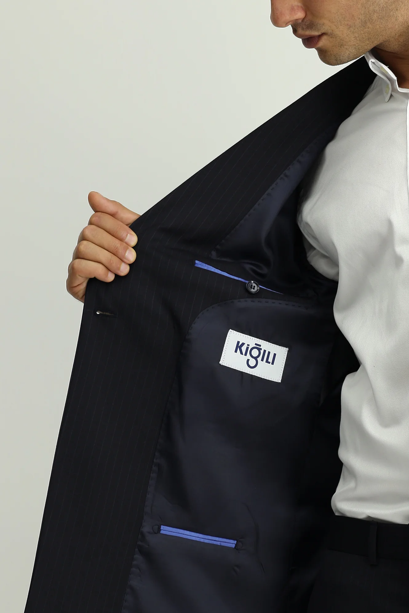 Koyu Lacivert 6 Drop Regular Fit Standart Kesim Yünlü Çizgili Kruvaze Takım Elbise - Image 8