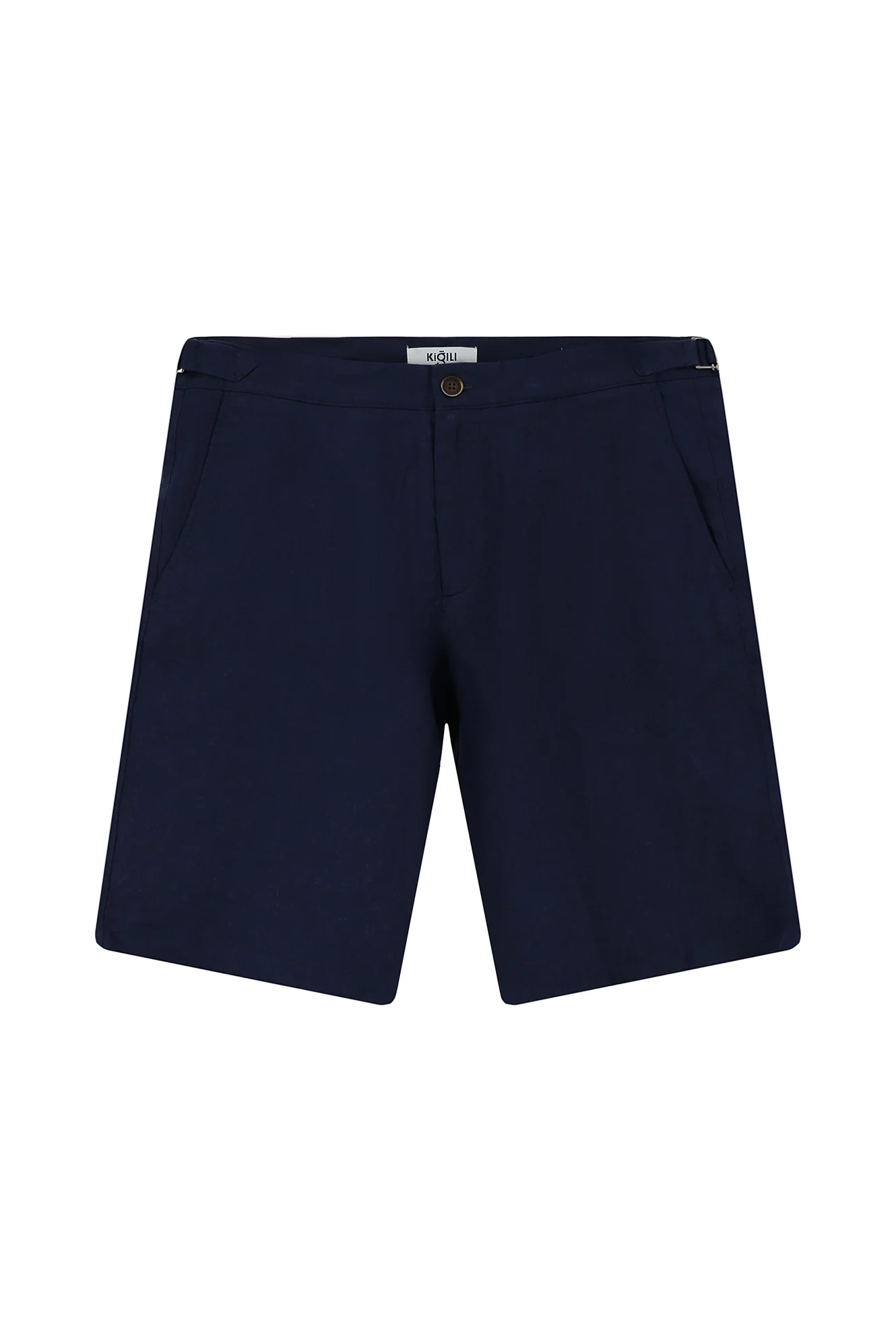 Koyu Lacivert Regular Fit Standart Kesim Tokalı Keten Bermuda Şort