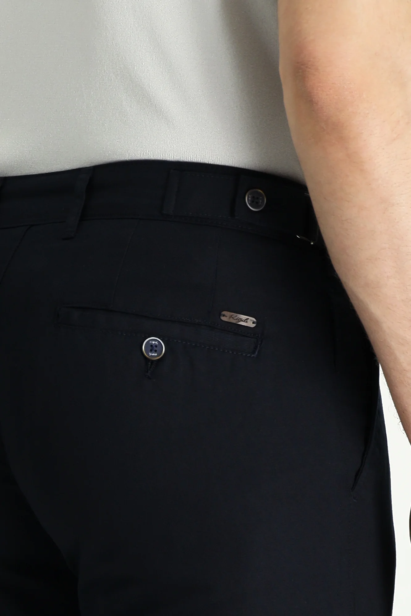 Koyu Lacivert Regular Fit Standart Kesim Tokalı Pamuklu Kanvas / Chino Pantolon - Image 4