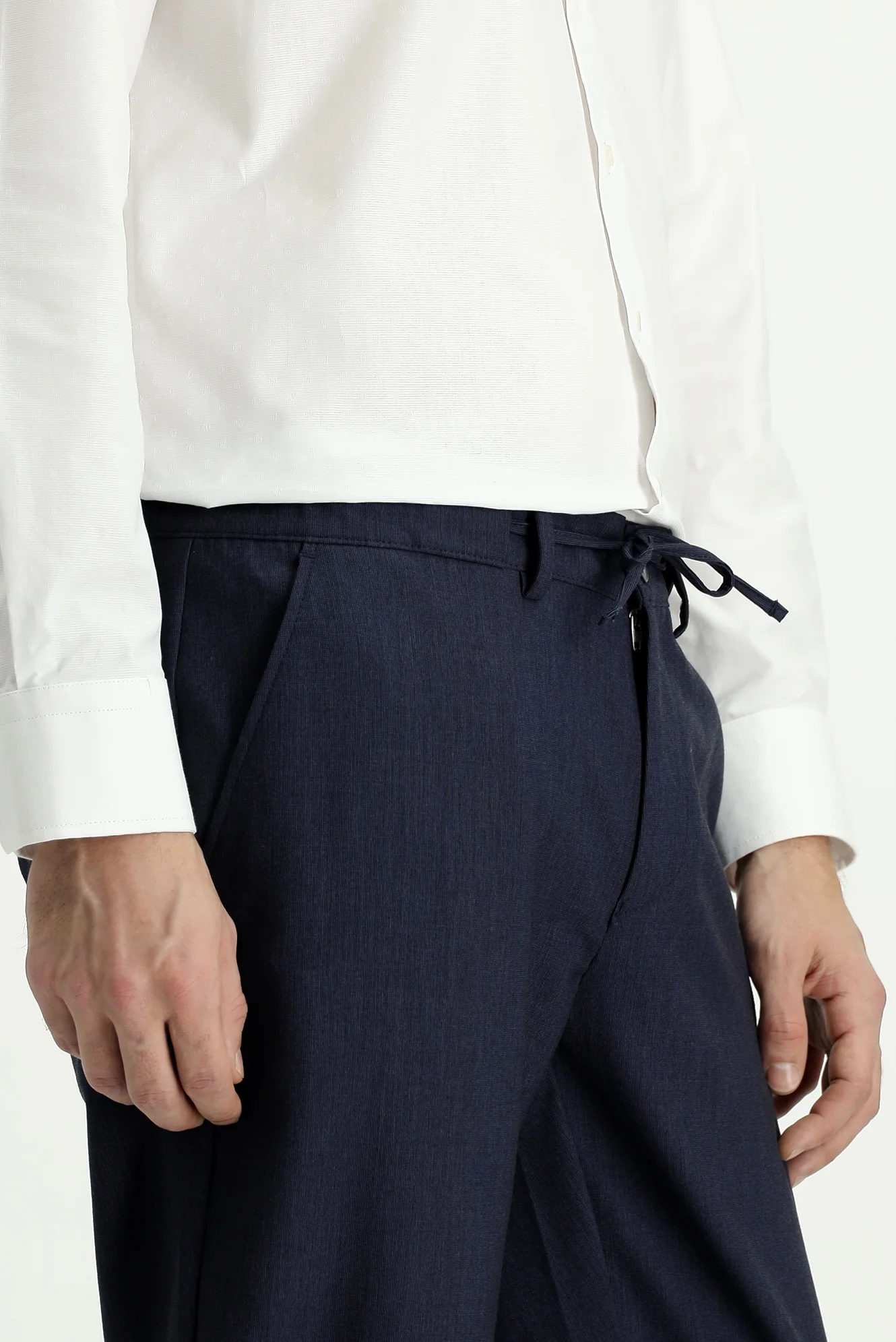 Koyu Lacivert 6 Drop Regular Fit Standart Kesim Yünlü Beli Lastikli İpli Klasik Kumaş Pantolon - Image 4
