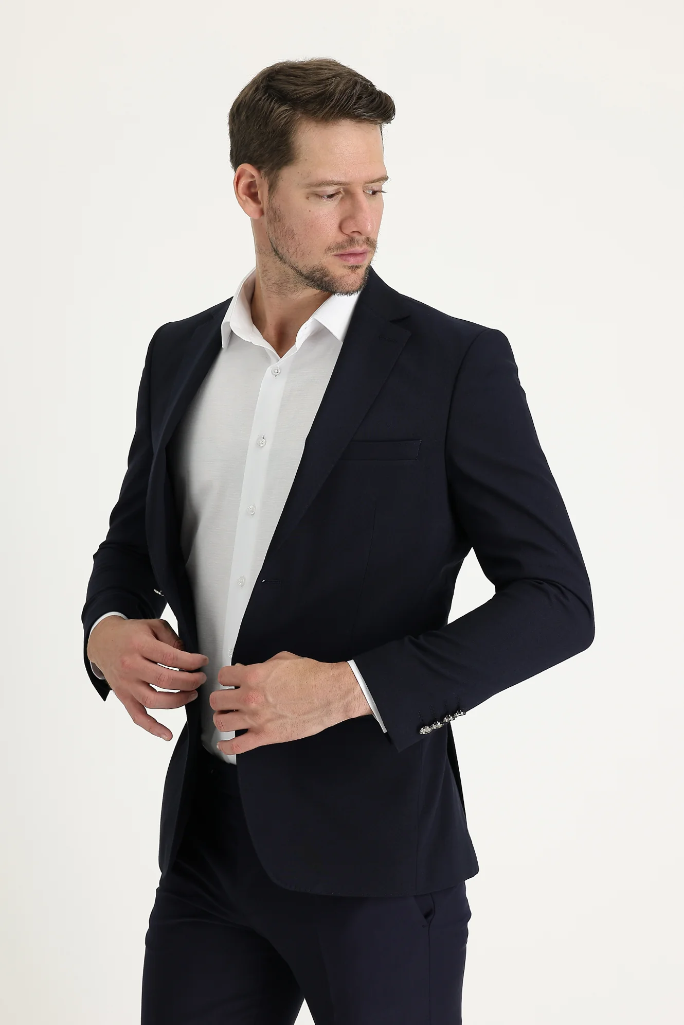 Koyu Lacivert 6 Drop Regular Fit Standart Kesim Yünlü Likralı Esnek Blazer Ceket