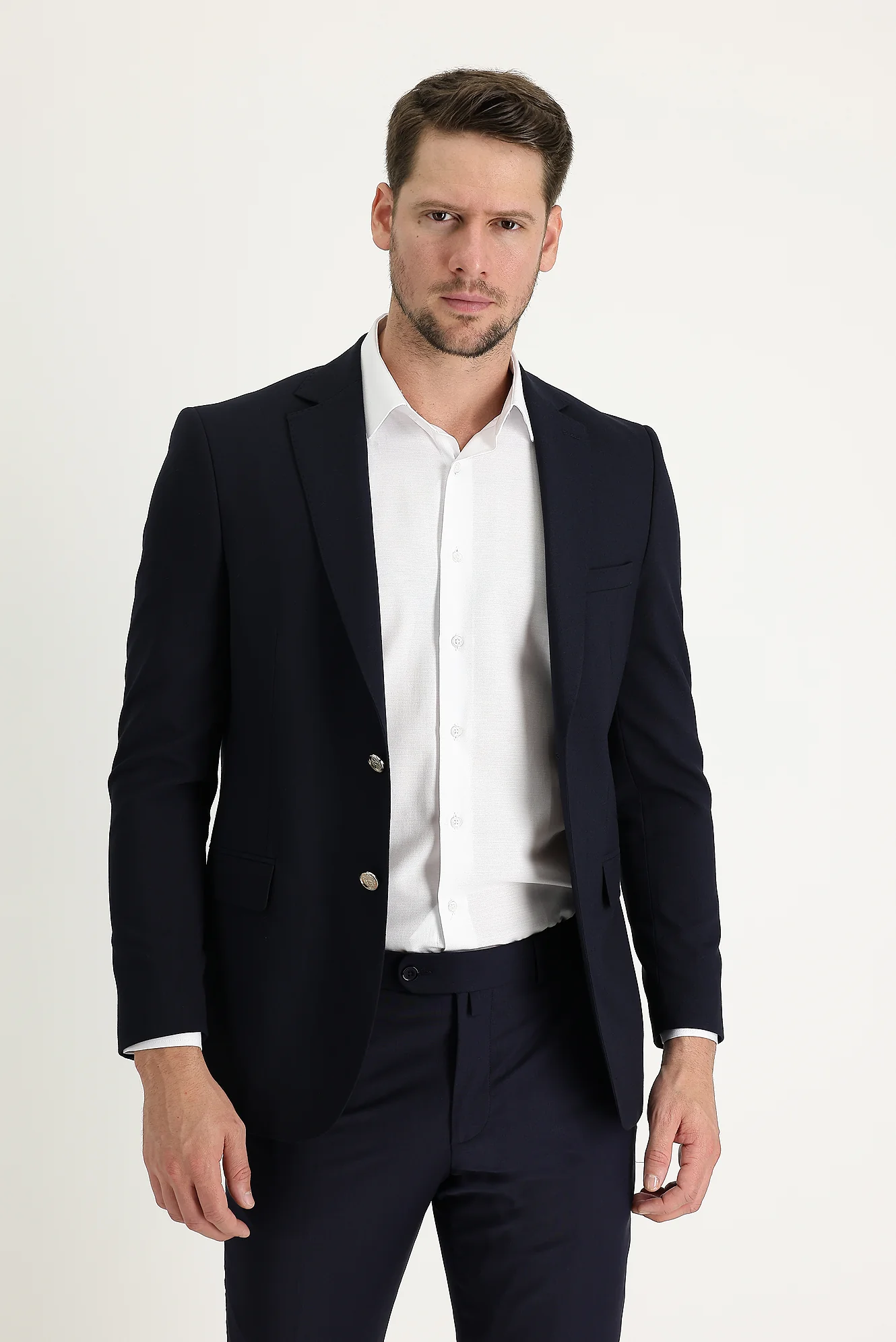 Koyu Lacivert 6 Drop Regular Fit Standart Kesim Yünlü Likralı Esnek Blazer Ceket - Image 2