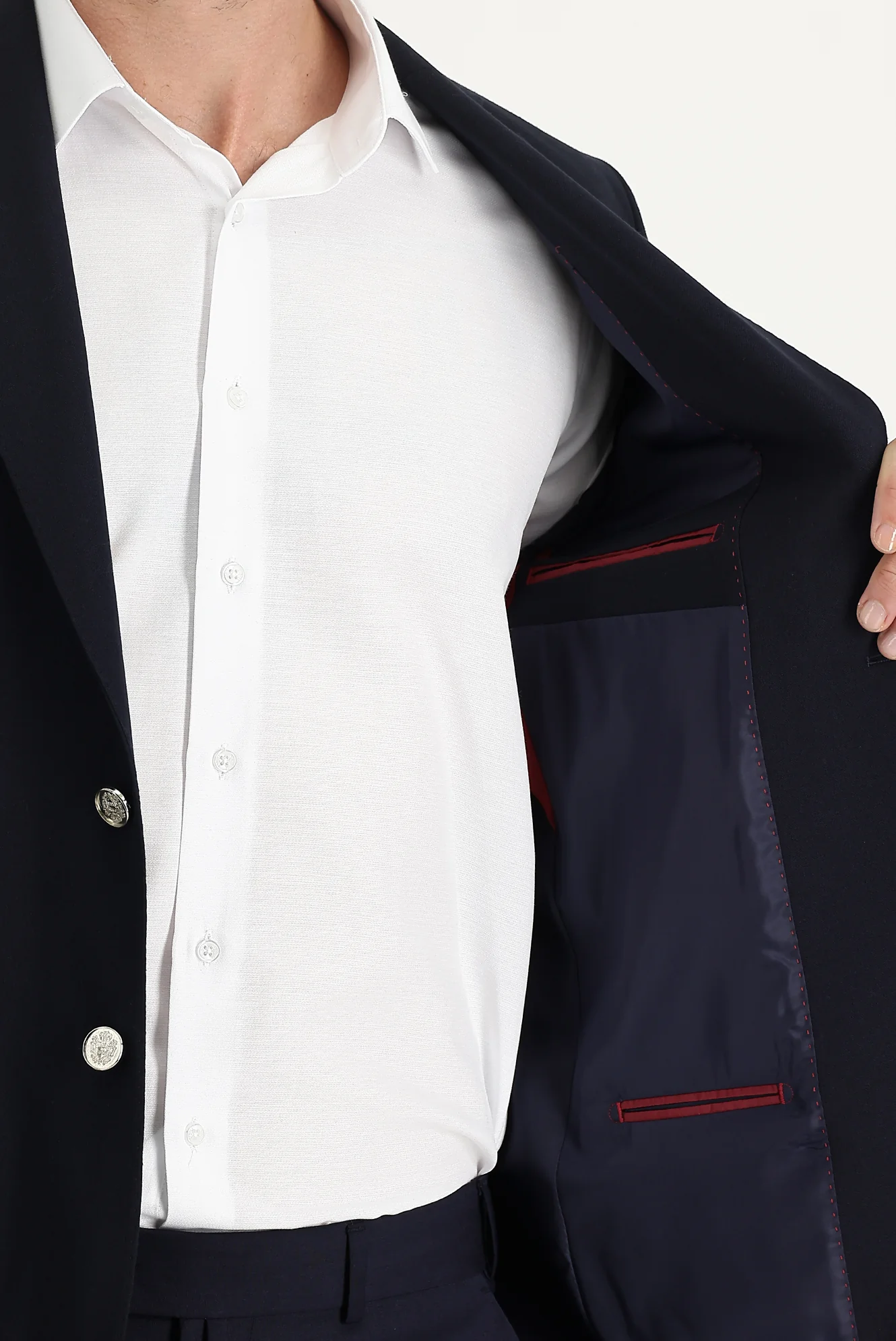 Koyu Lacivert 6 Drop Regular Fit Standart Kesim Yünlü Likralı Esnek Blazer Ceket - Image 3
