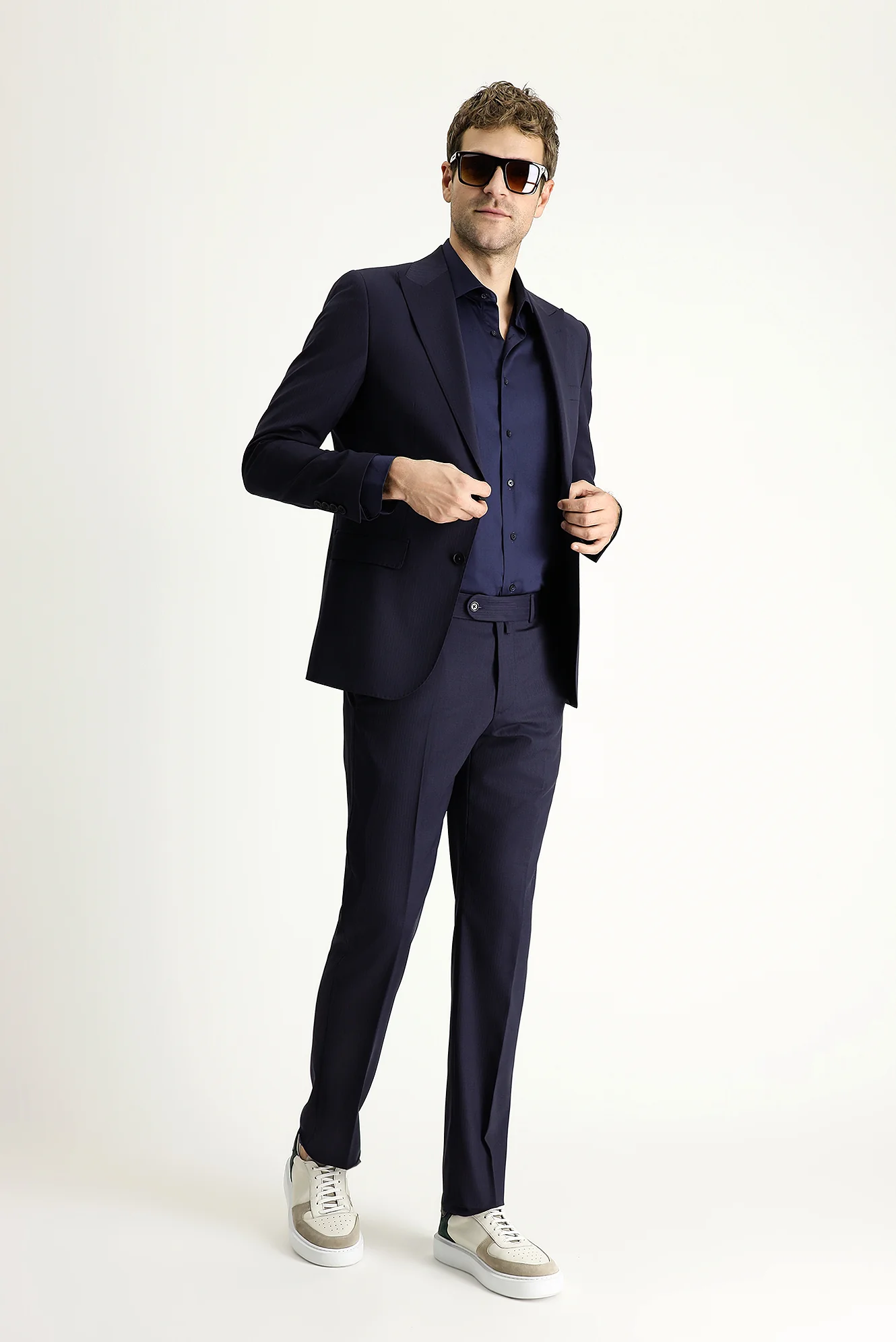Koyu Lacivert 6 Drop Regular Fit Standart Kesim Çizgili Takım Elbise