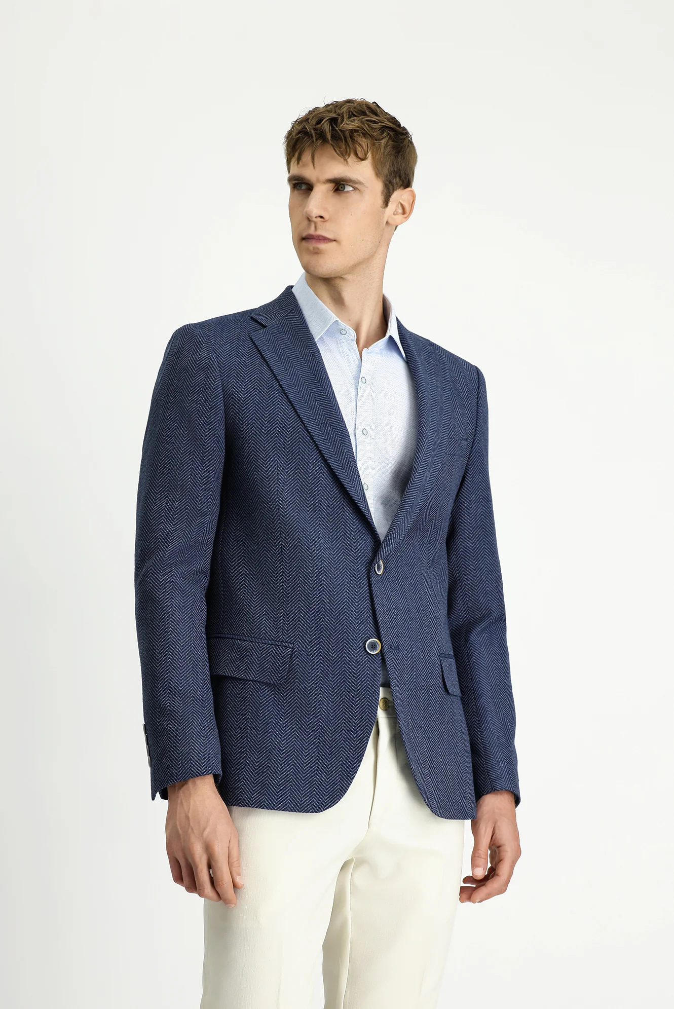 Koyu Lacivert 6 Drop Regular Fit Standart Kesim Yünlü Desenli Ceket