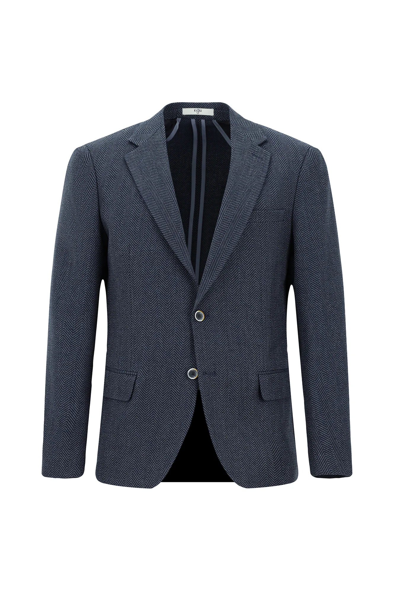 Koyu Lacivert 6 Drop Regular Fit Standart Kesim Yünlü Desenli Ceket - Image 8