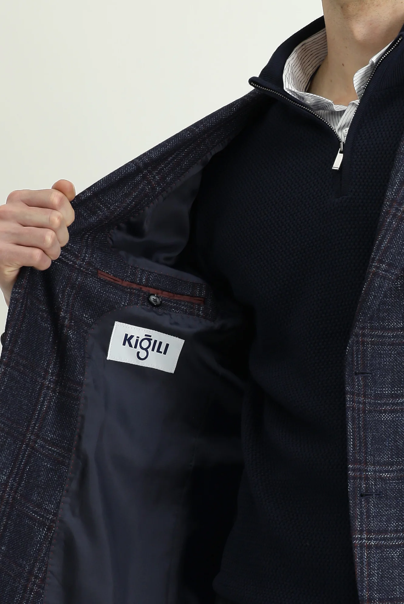 Koyu Lacivert 6 Drop Regular Fit Standart Kesim Yünlü Ekose Ceket - Image 6