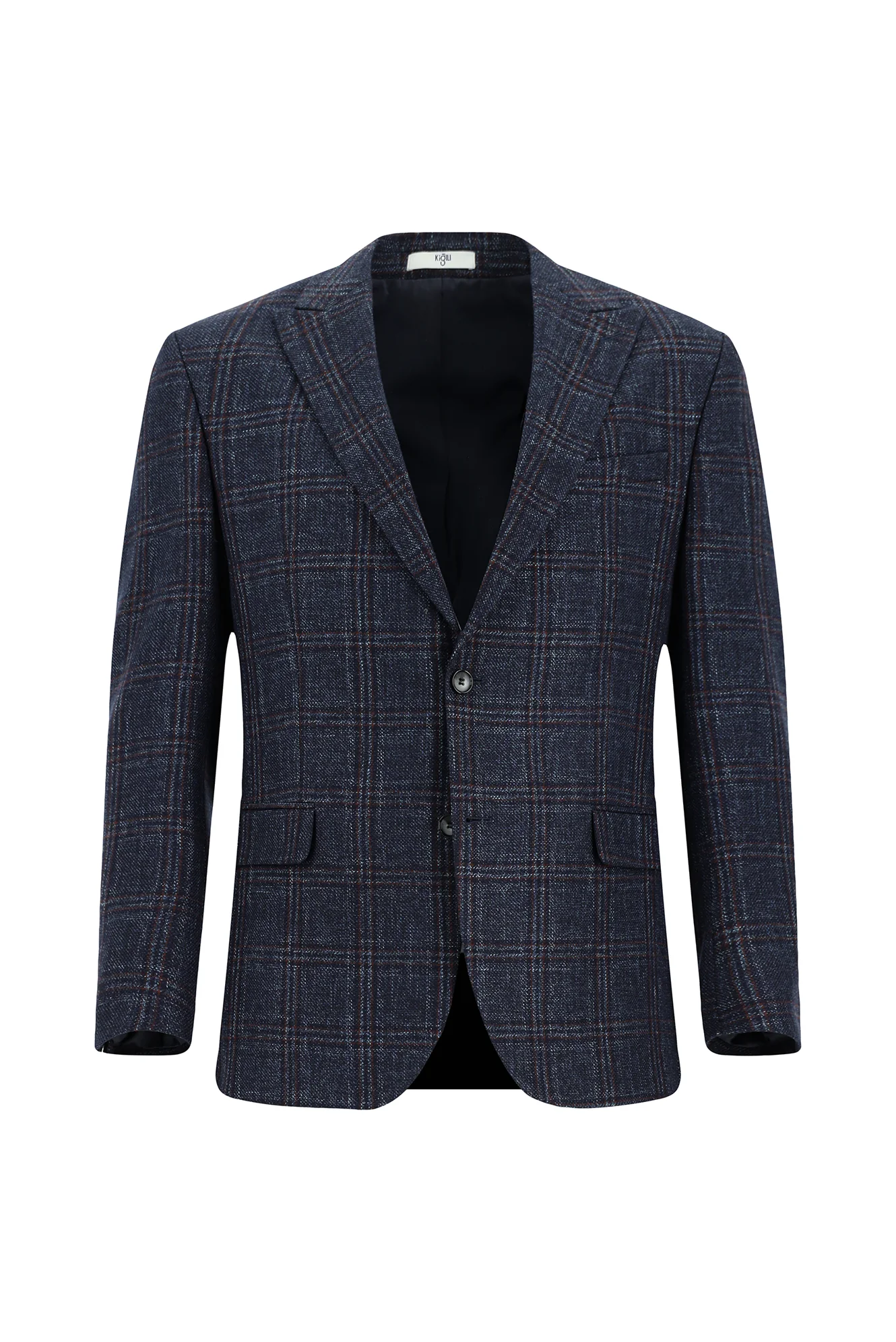Koyu Lacivert 6 Drop Regular Fit Standart Kesim Yünlü Ekose Ceket - Image 7
