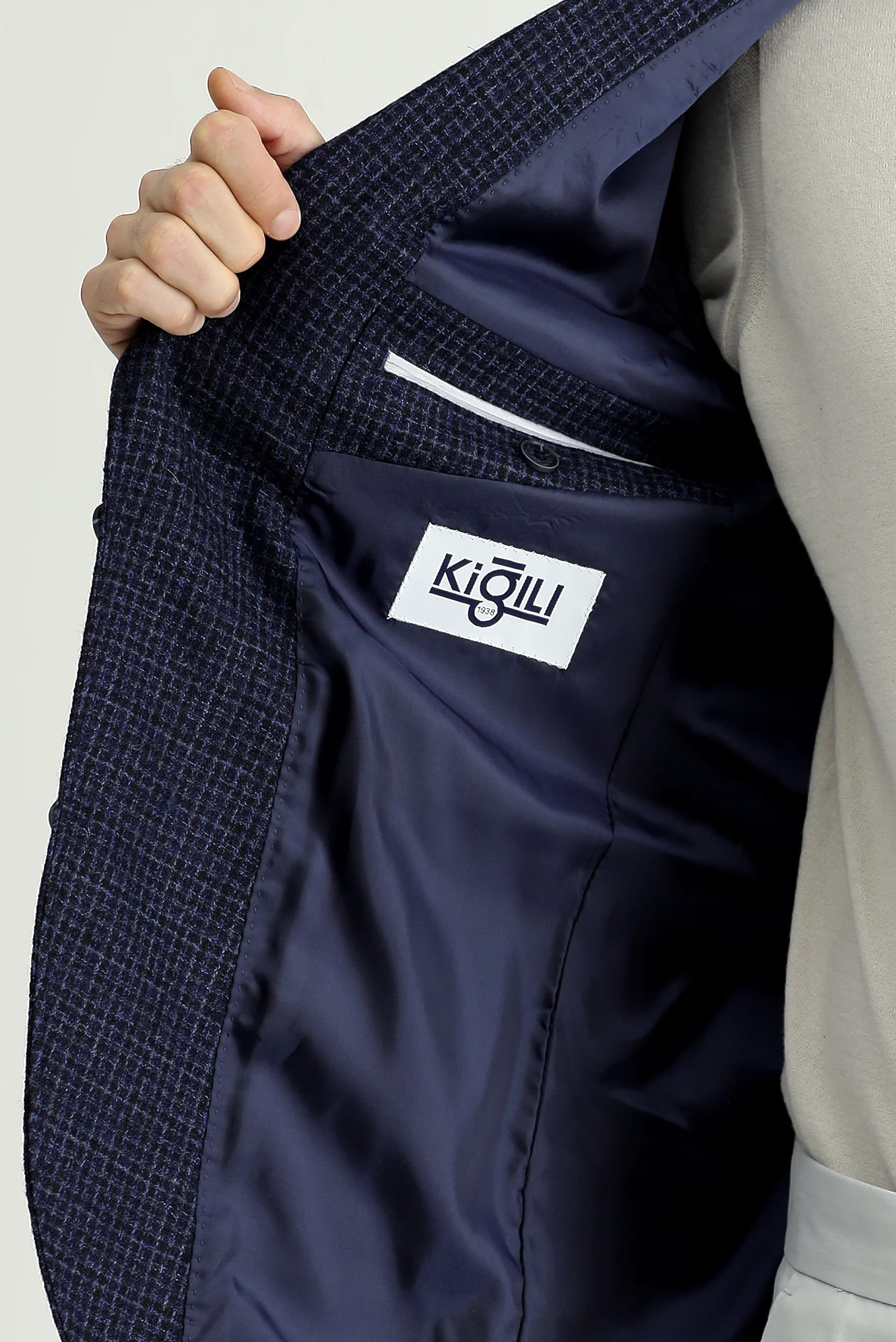Koyu Lacivert 6 Drop Regular Fit Standart Kesim Yünlü Kareli Ceket - Image 6