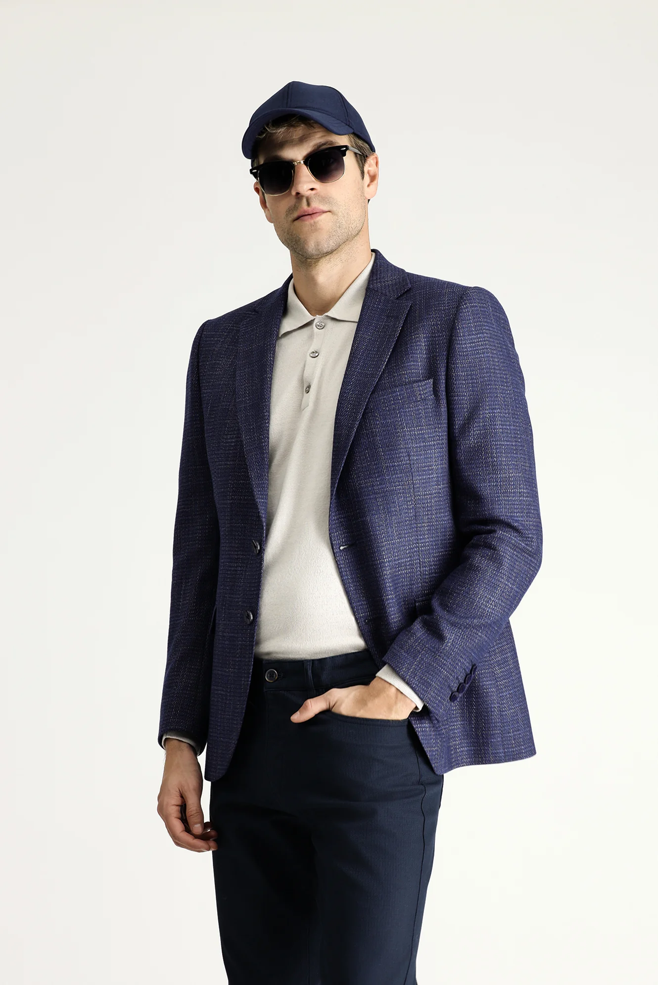Koyu Lacivert 6 Drop Regular Fit Standart Kesim Yünlü Klasik Desenli Ceket - Image 2