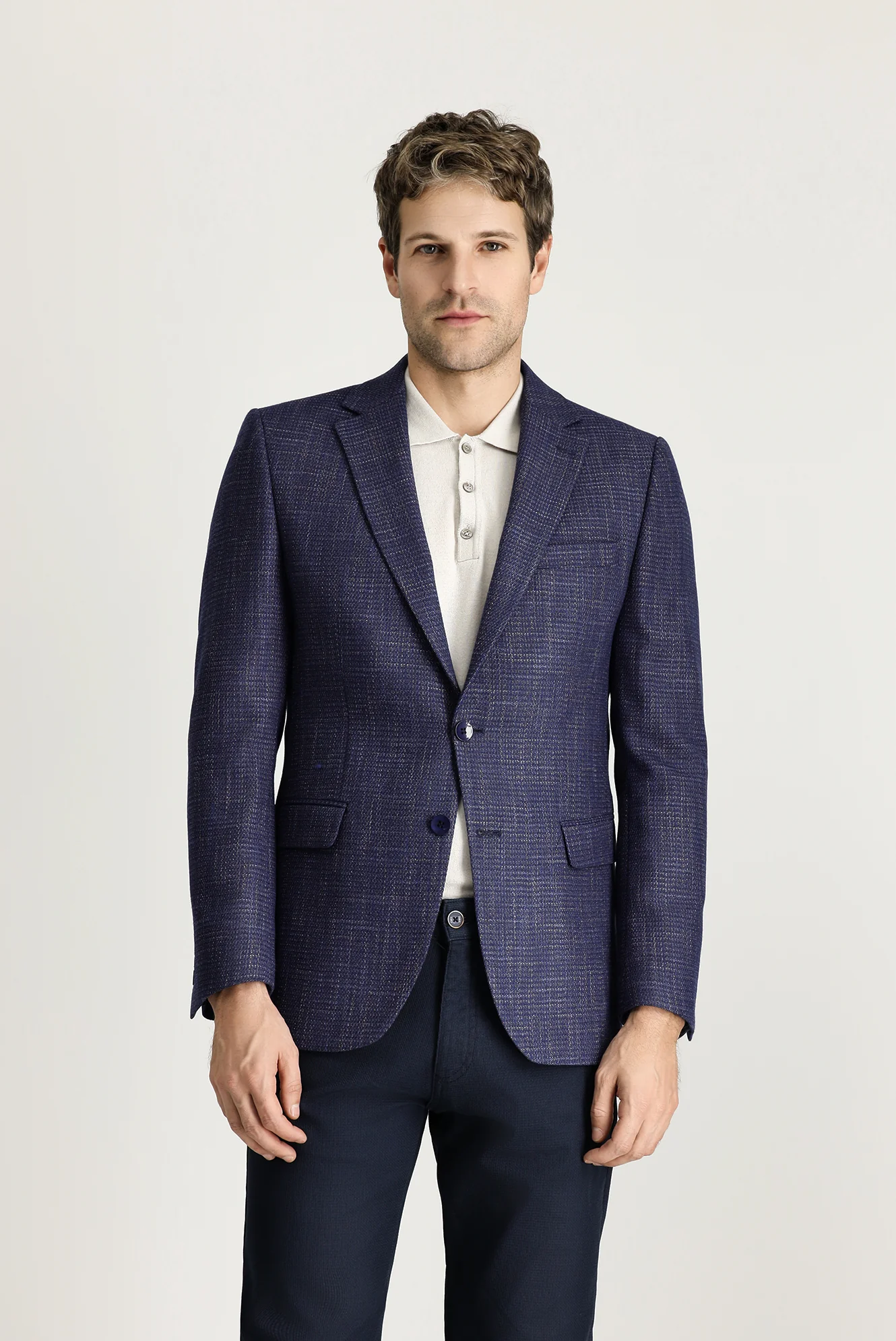 Koyu Lacivert 6 Drop Regular Fit Standart Kesim Yünlü Klasik Desenli Ceket - Image 3