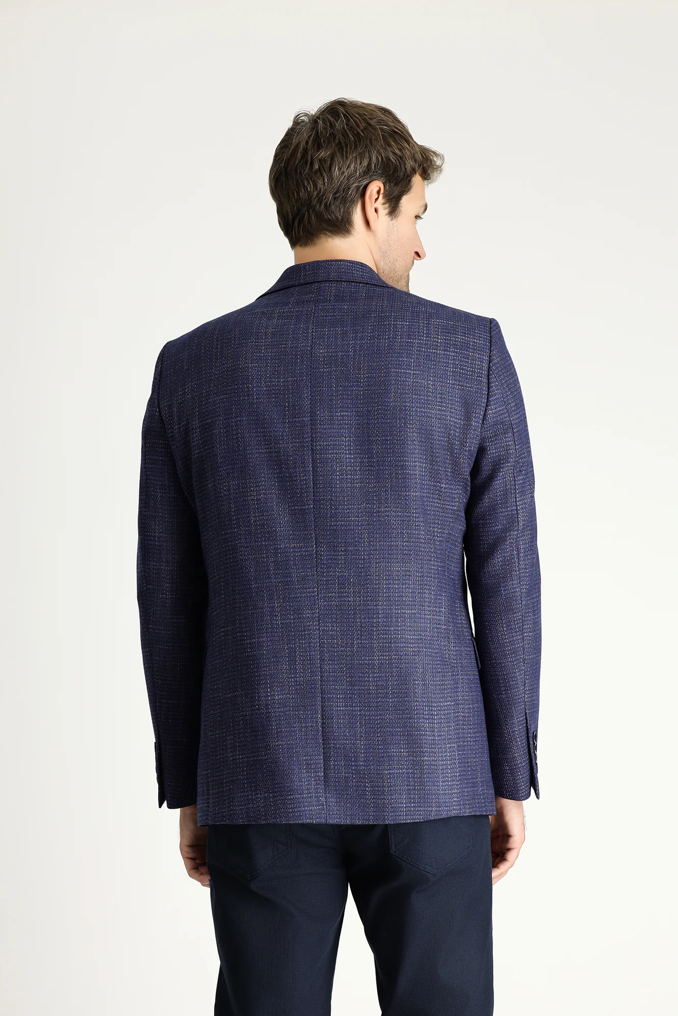 Koyu Lacivert 6 Drop Regular Fit Standart Kesim Yünlü Klasik Desenli Ceket - Image 4