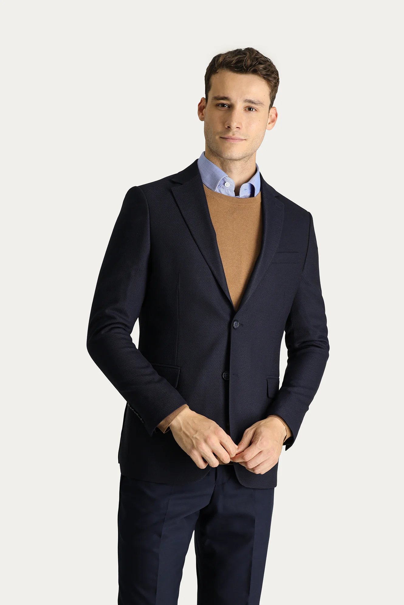 Koyu Lacivert 6 Drop Regular Fit Standart Kesim Yünlü Klasik Desenli Ceket - Image 2