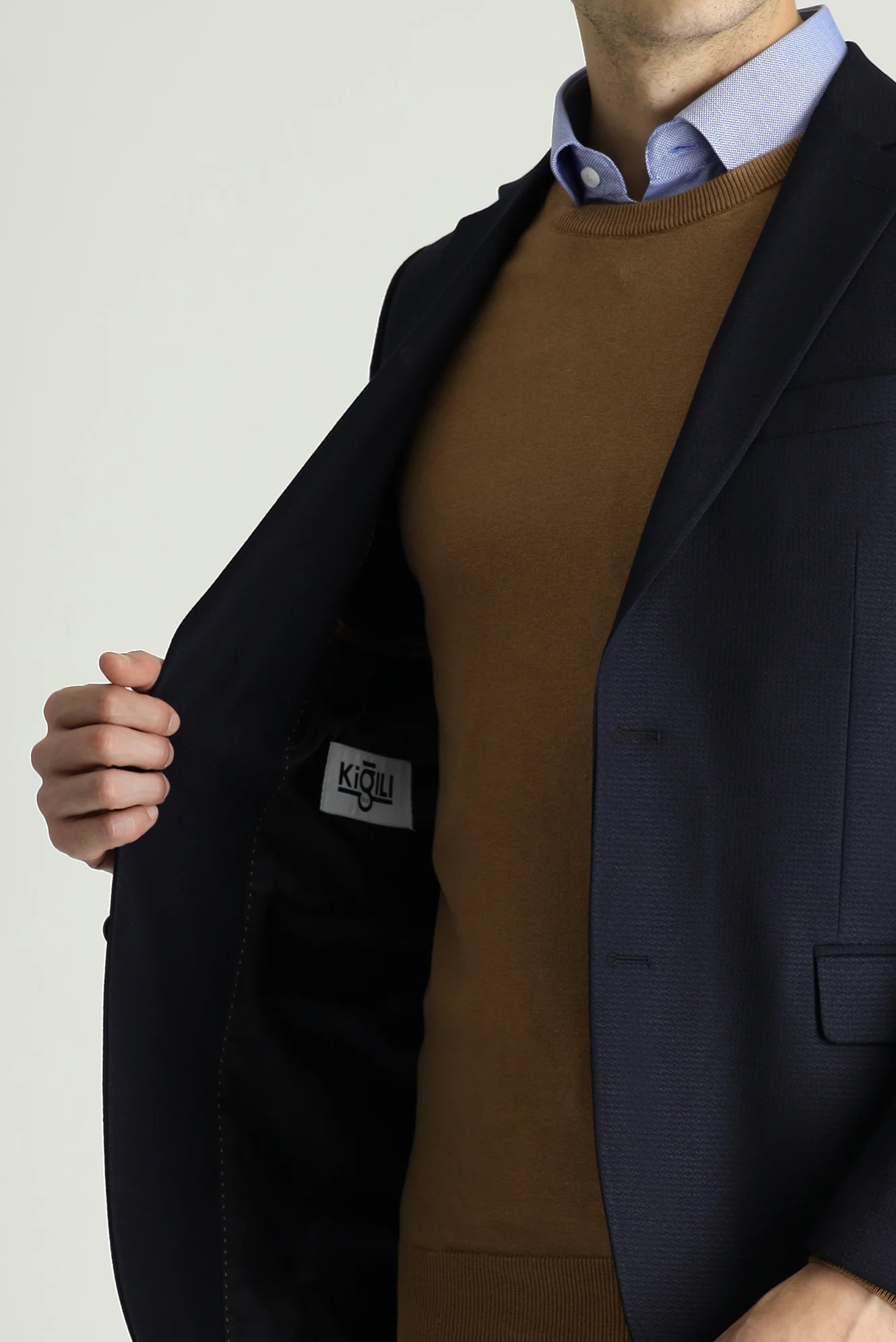 Koyu Lacivert 6 Drop Regular Fit Standart Kesim Yünlü Klasik Desenli Ceket - Image 4