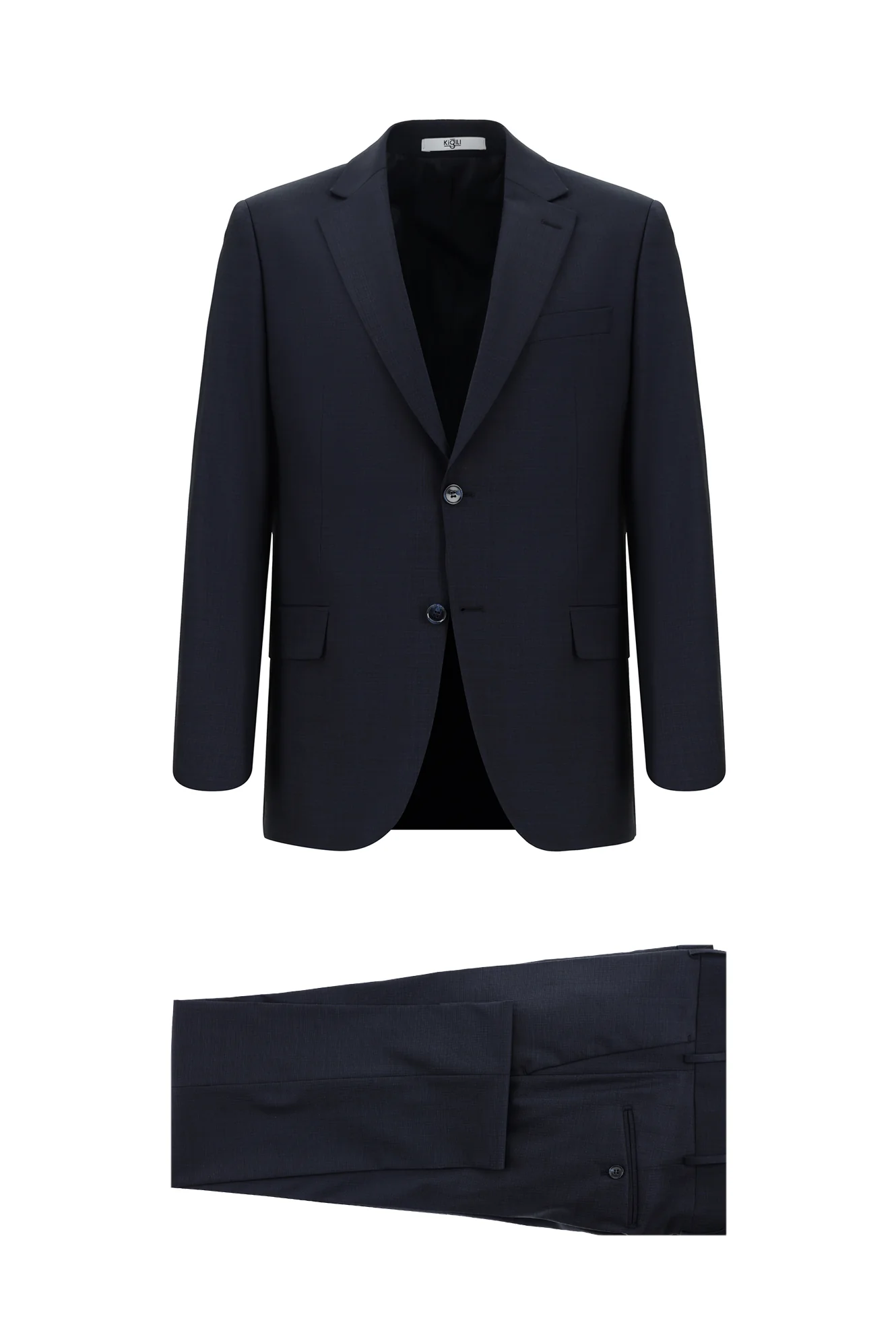 Koyu Lacivert 6 Drop Regular Fit Standart Kesim Yünlü Desenli Takım Elbise