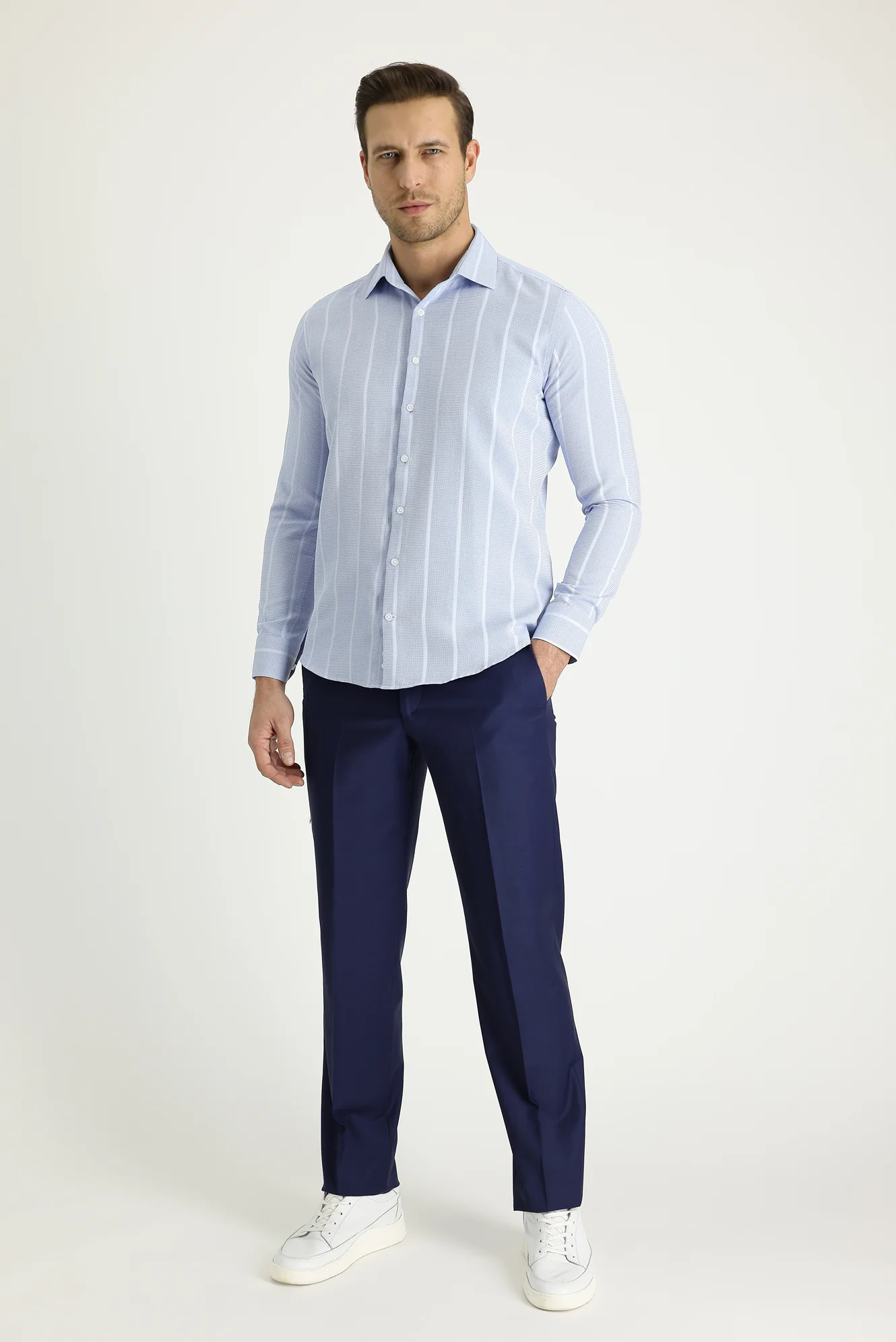 Koyu Lacivert 6 Drop Regular Fit Standart Kesim Yünlü Klasik Kumaş Pantolon