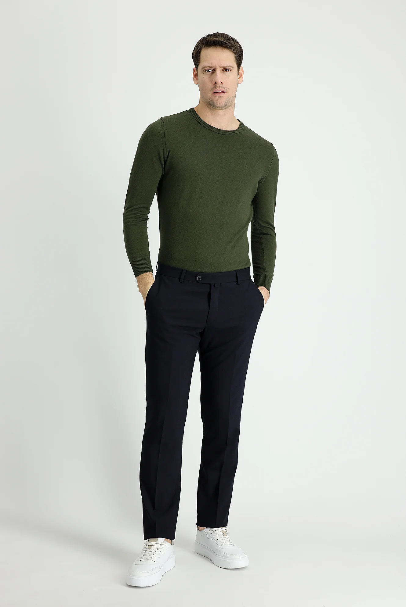 Koyu Lacivert 6 Drop Regular Fit Standart Kesim Yünlü Klasik Kumaş Pantolon