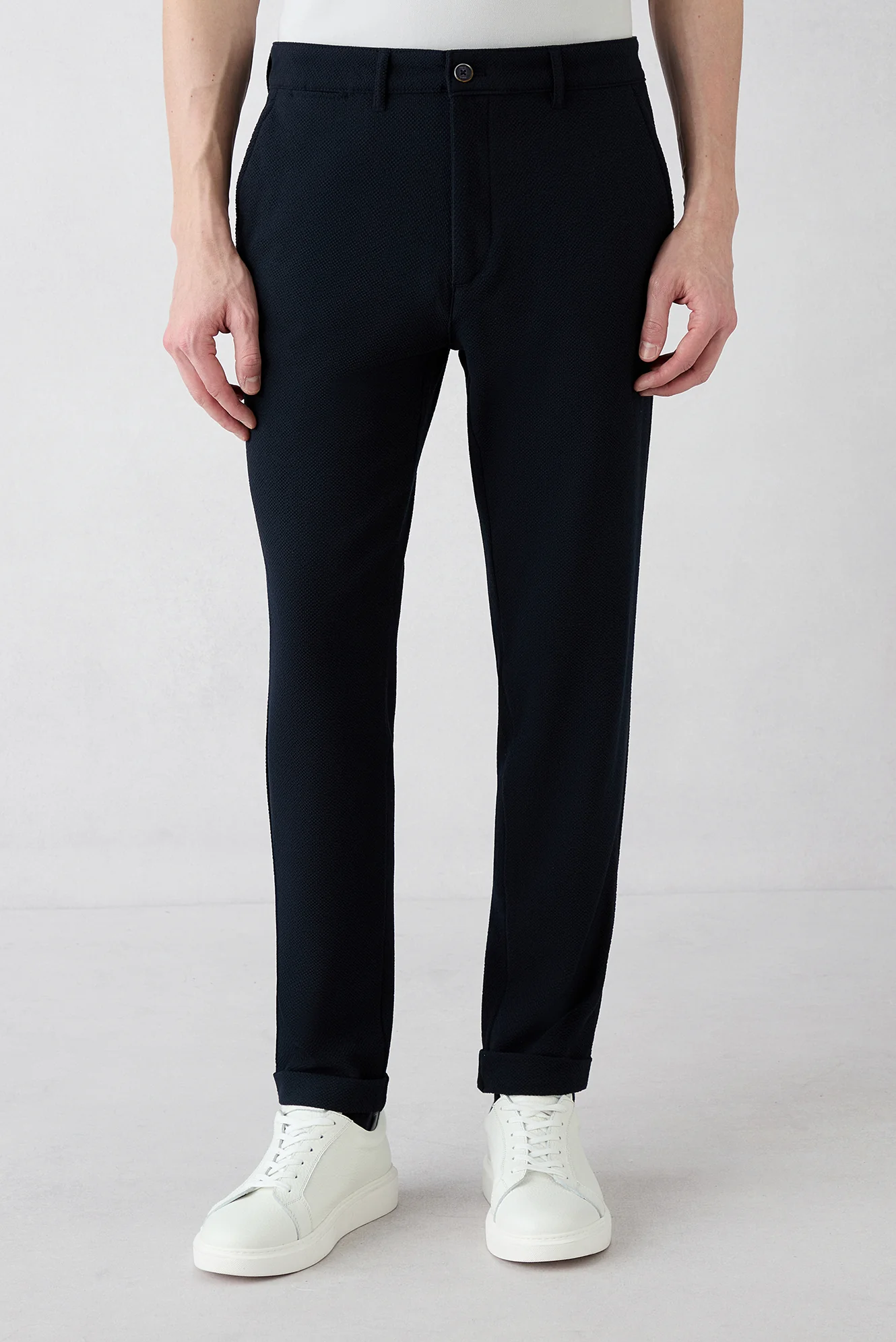 Koyu Lacivert Regular Straight Fit Yan Cepli Likralı Esnek Kanvas / Chino Pantolon - Image 3
