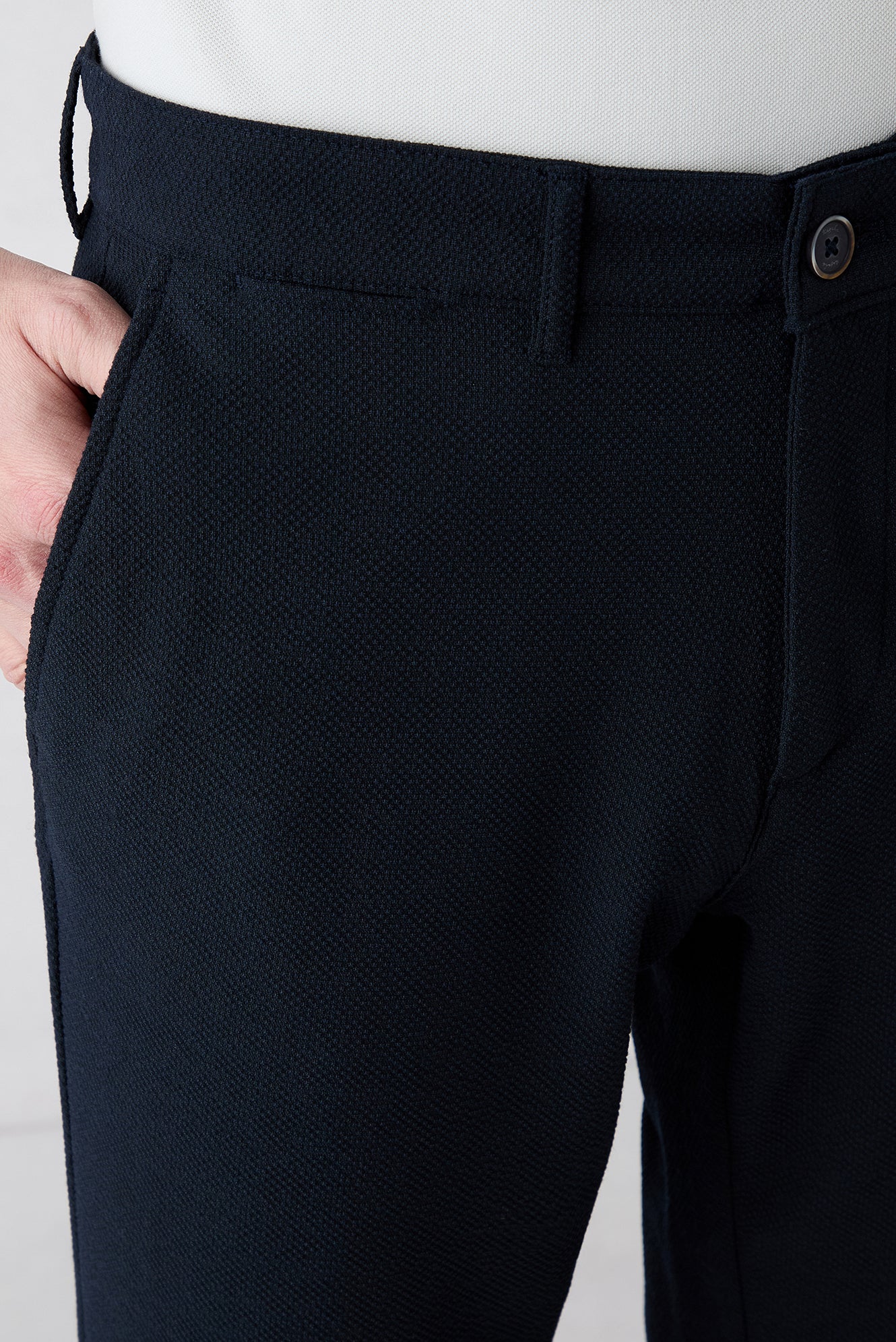 Koyu Lacivert Regular Straight Fit Yan Cepli Likralı Esnek Kanvas / Chino Pantolon - Image 4