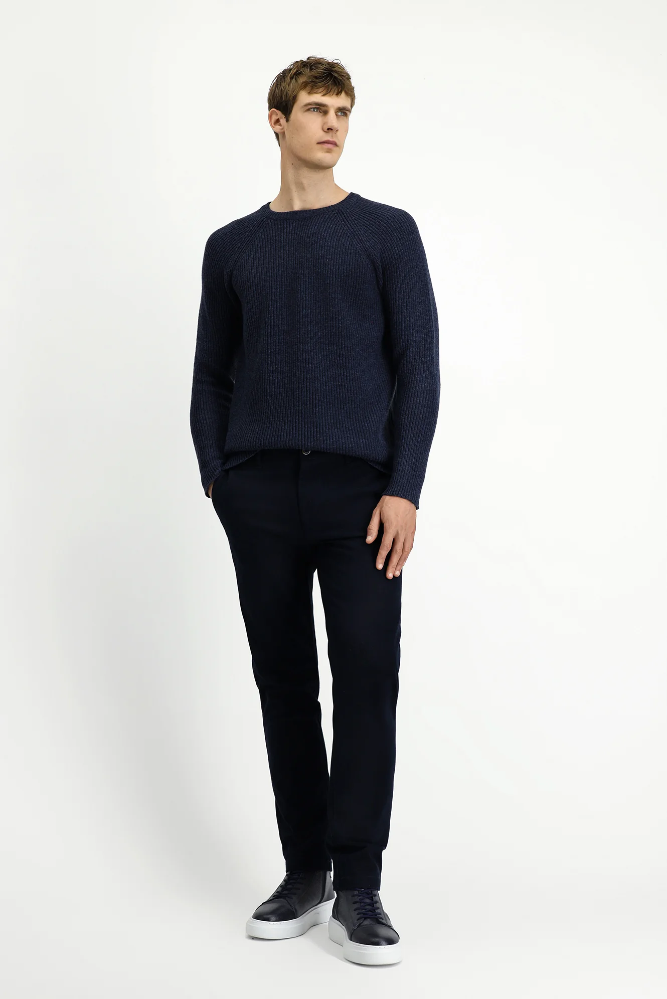 Koyu Lacivert Slim Fit Dar Kesim Likralı Kanvas / Chino Pantolon