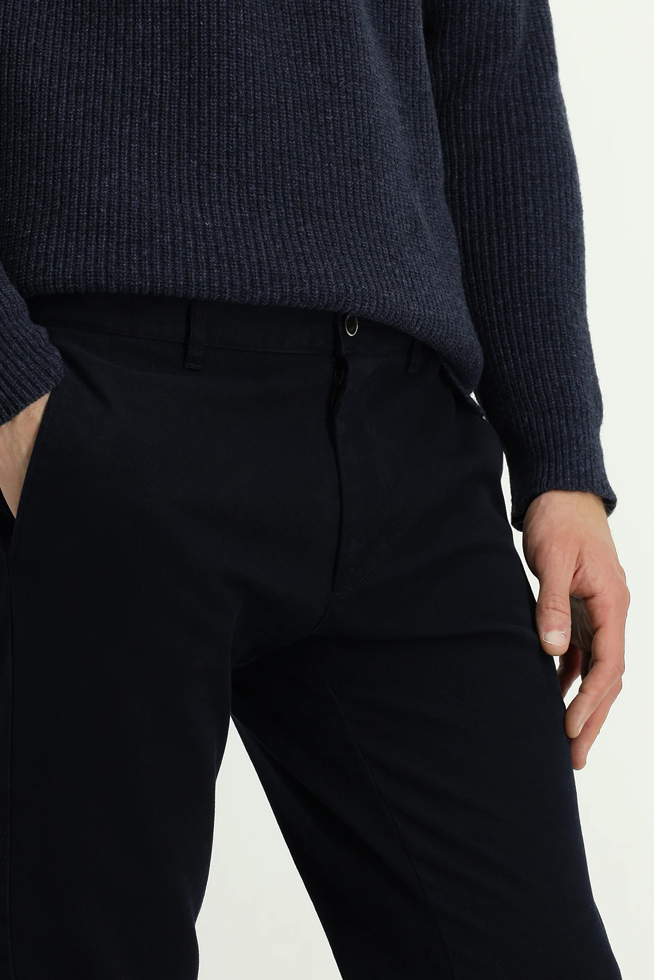 Koyu Lacivert Slim Fit Dar Kesim Likralı Kanvas / Chino Pantolon - Image 5