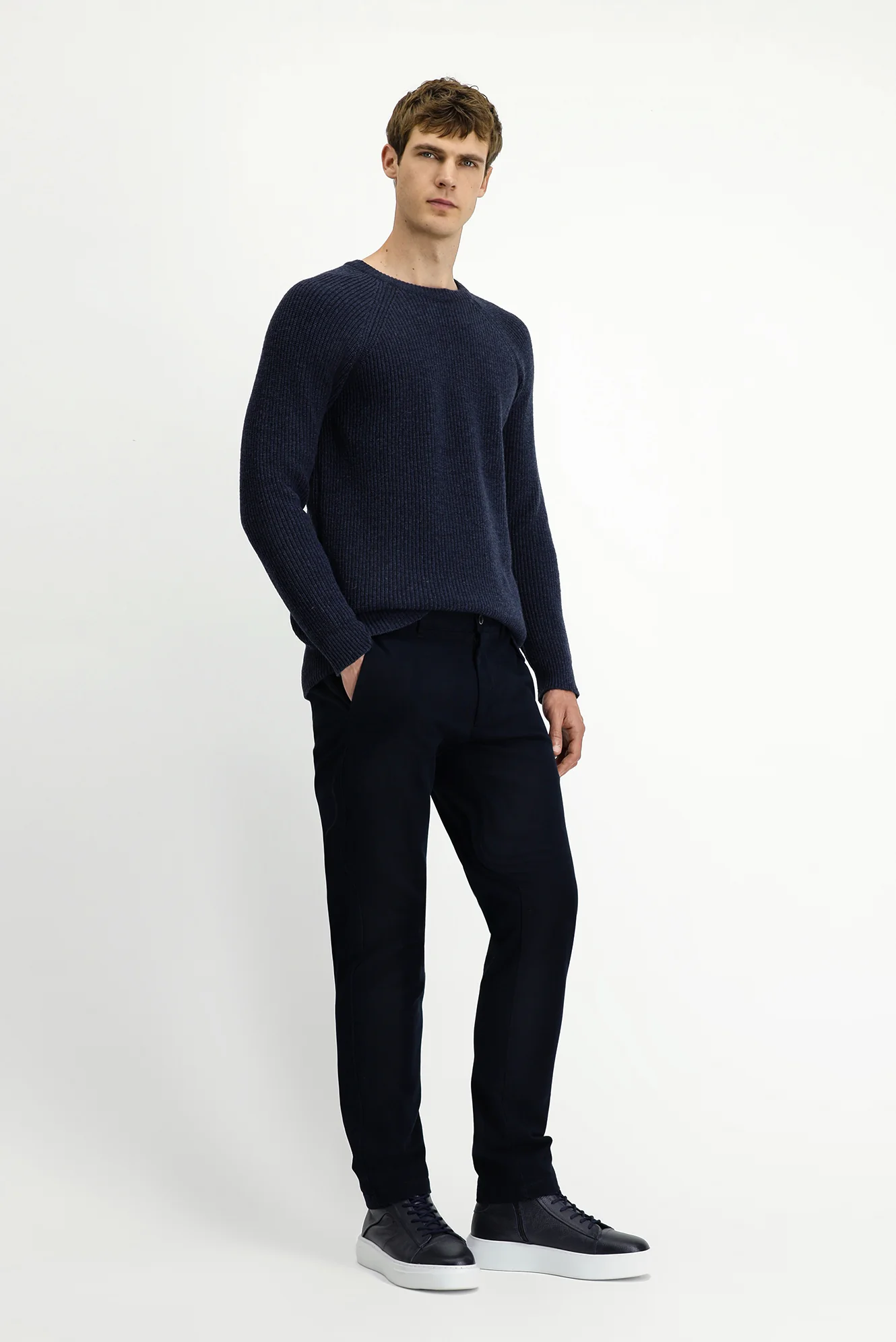 Koyu Lacivert Relaxed Fit Rahat Kesim Likralı Kanvas / Chino Pantolon - Image 2