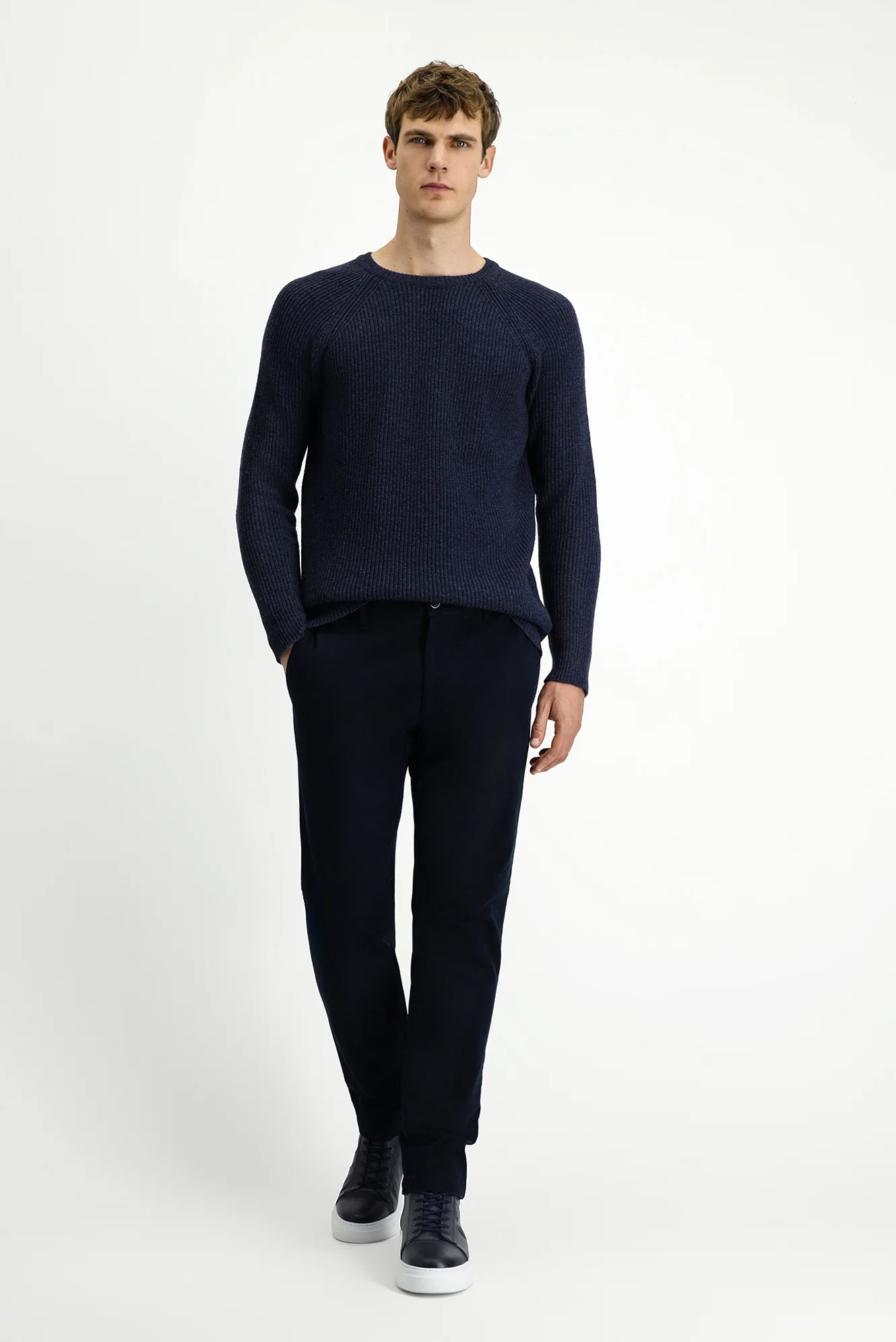 Koyu Lacivert Relaxed Fit Rahat Kesim Likralı Kanvas / Chino Pantolon - Image 3
