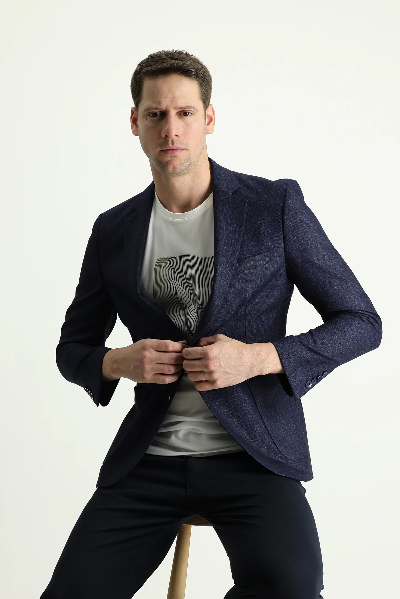 Koyu Lacivert 4 Drop Relaxed Fit Rahat Kesim Desenli Ceket