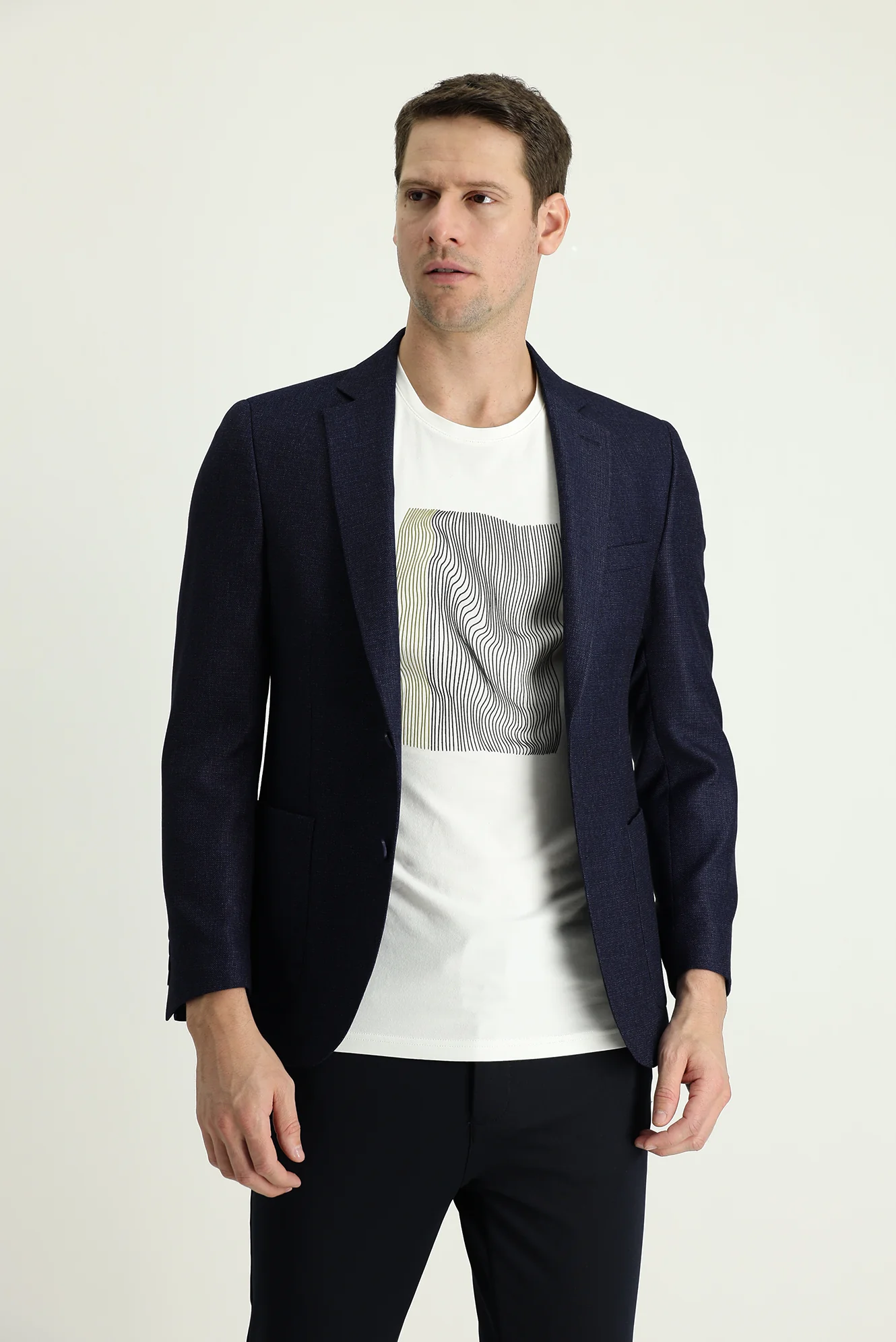 Koyu Lacivert 4 Drop Relaxed Fit Rahat Kesim Desenli Ceket - Image 2