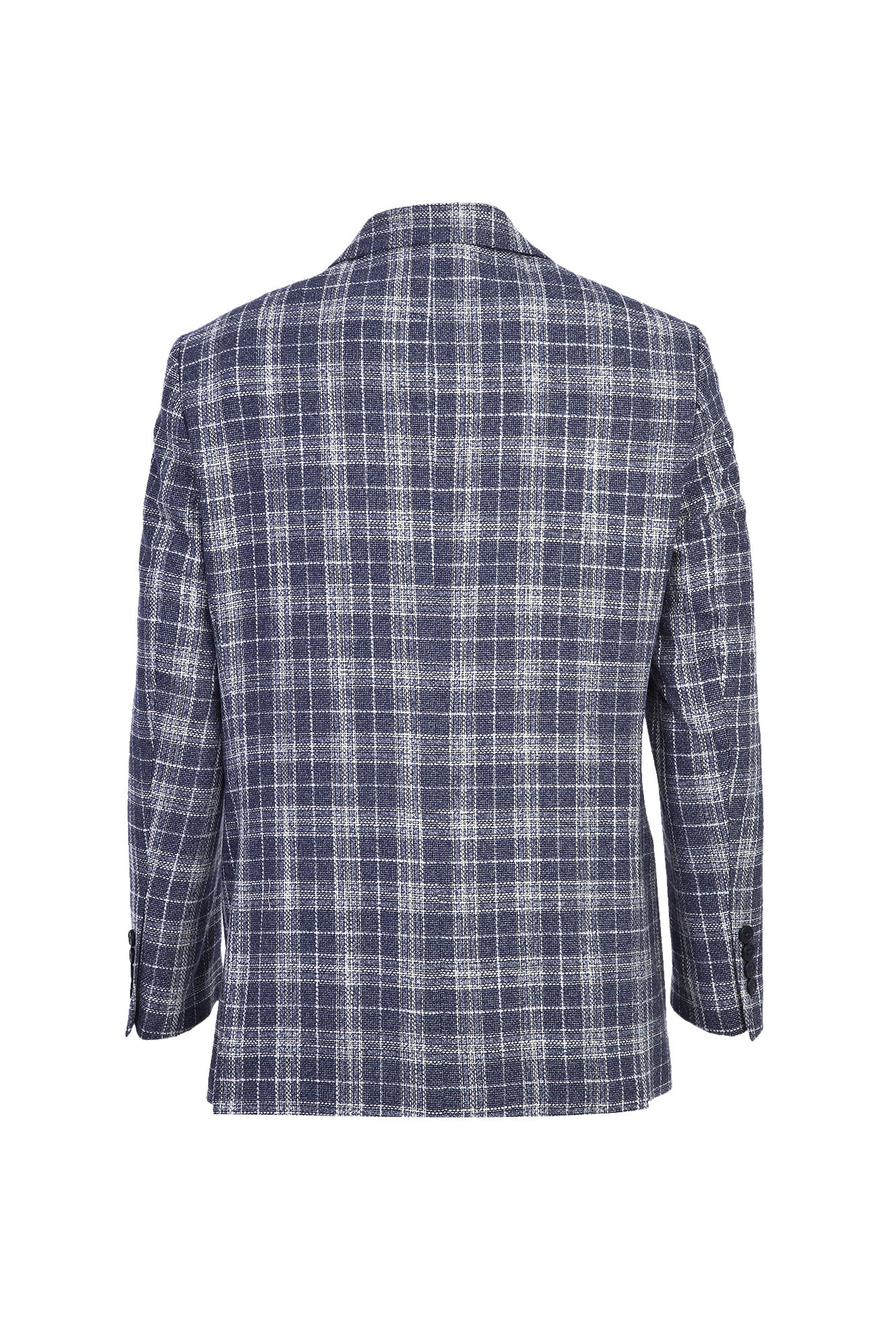 Koyu Lacivert 4 Drop Relaxed Fit Rahat Kesim Ekose Keten Karışımlı Ceket - Image 2