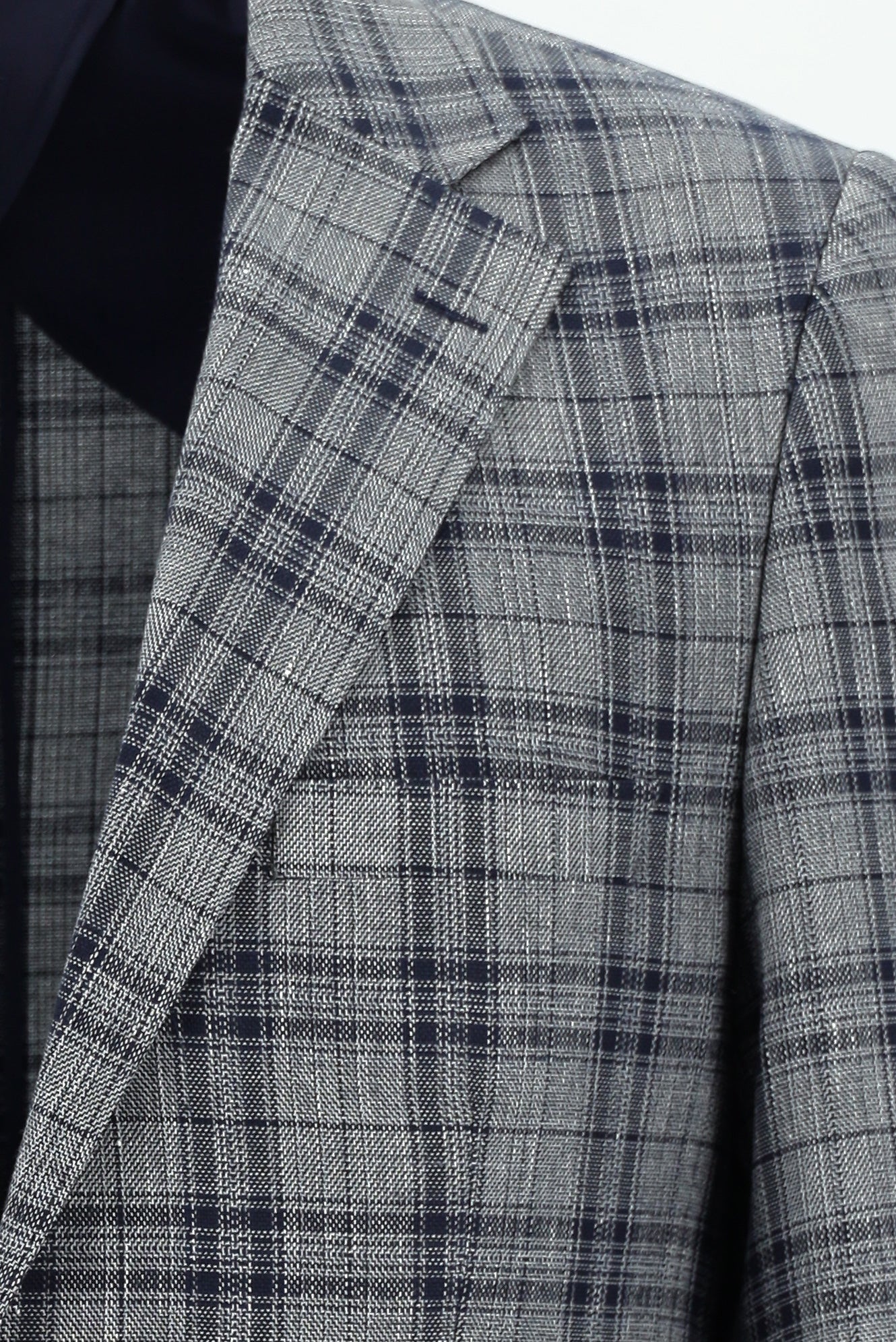 Koyu Lacivert 4 Drop Relaxed Fit Rahat Kesim Ekose Keten Ceket - Image 3
