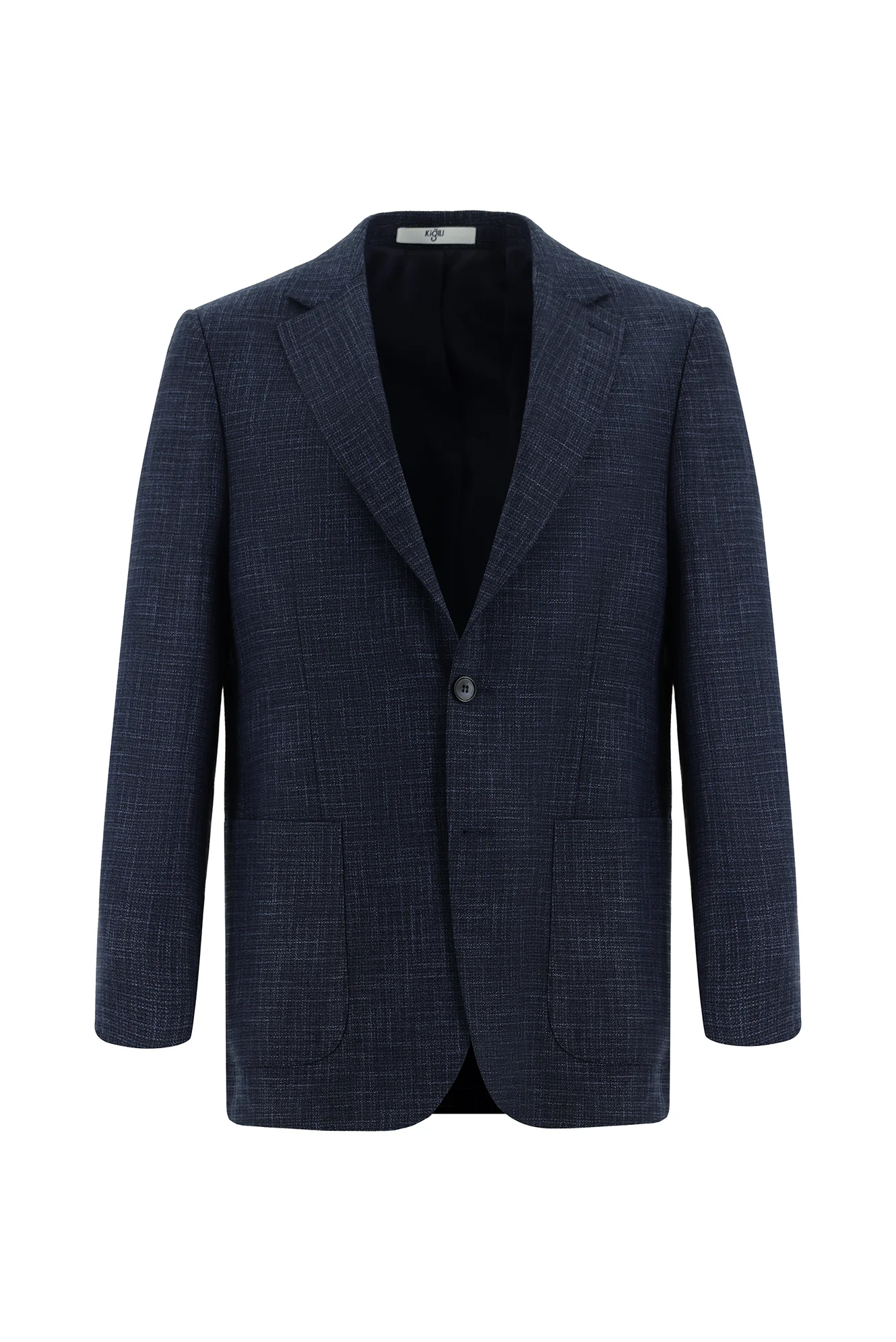 Koyu Lacivert 4 Drop Relaxed Fit Rahat Kesim Ekose Keten Karışımlı Ceket