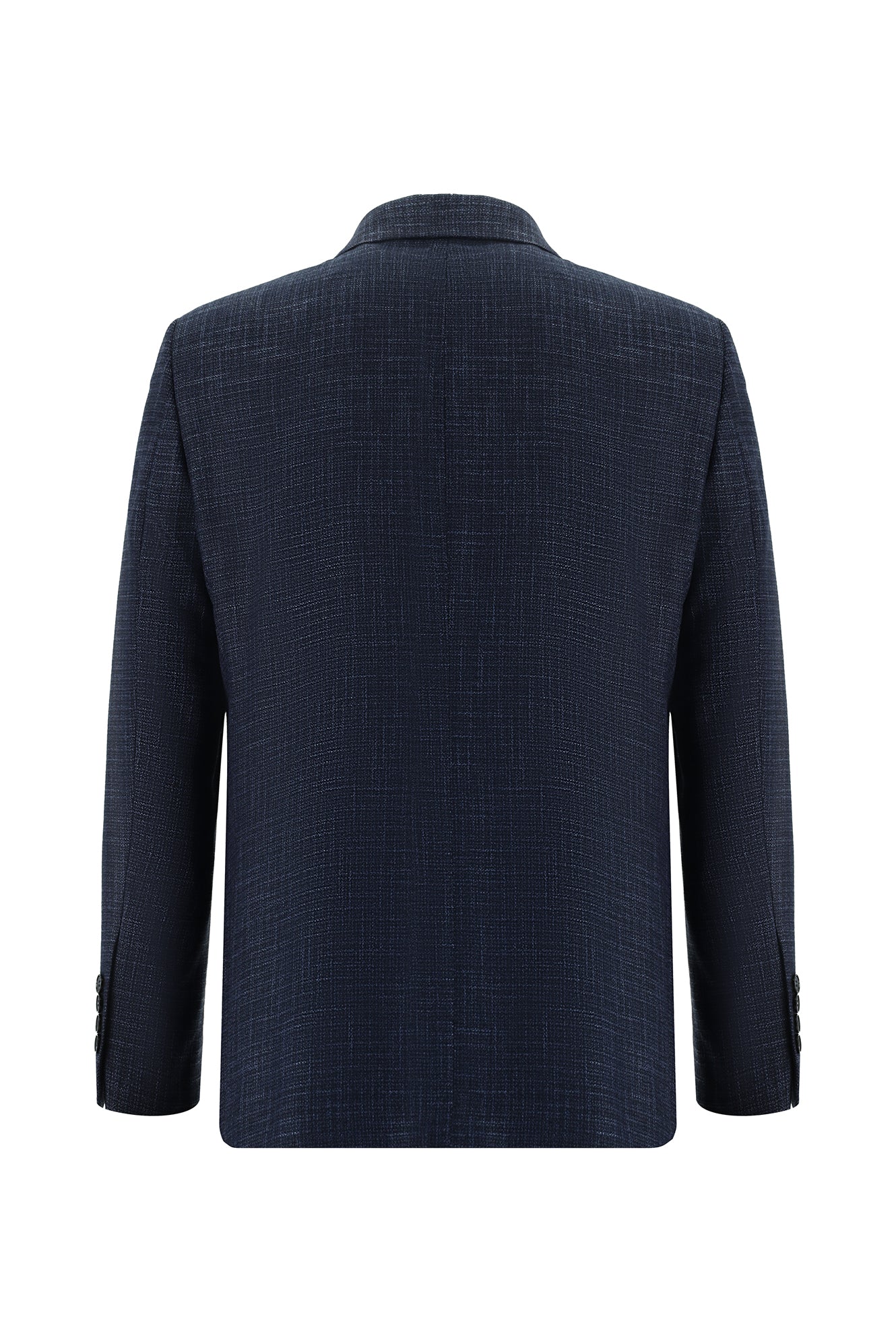 Koyu Lacivert 4 Drop Relaxed Fit Rahat Kesim Ekose Keten Karışımlı Ceket - Image 2