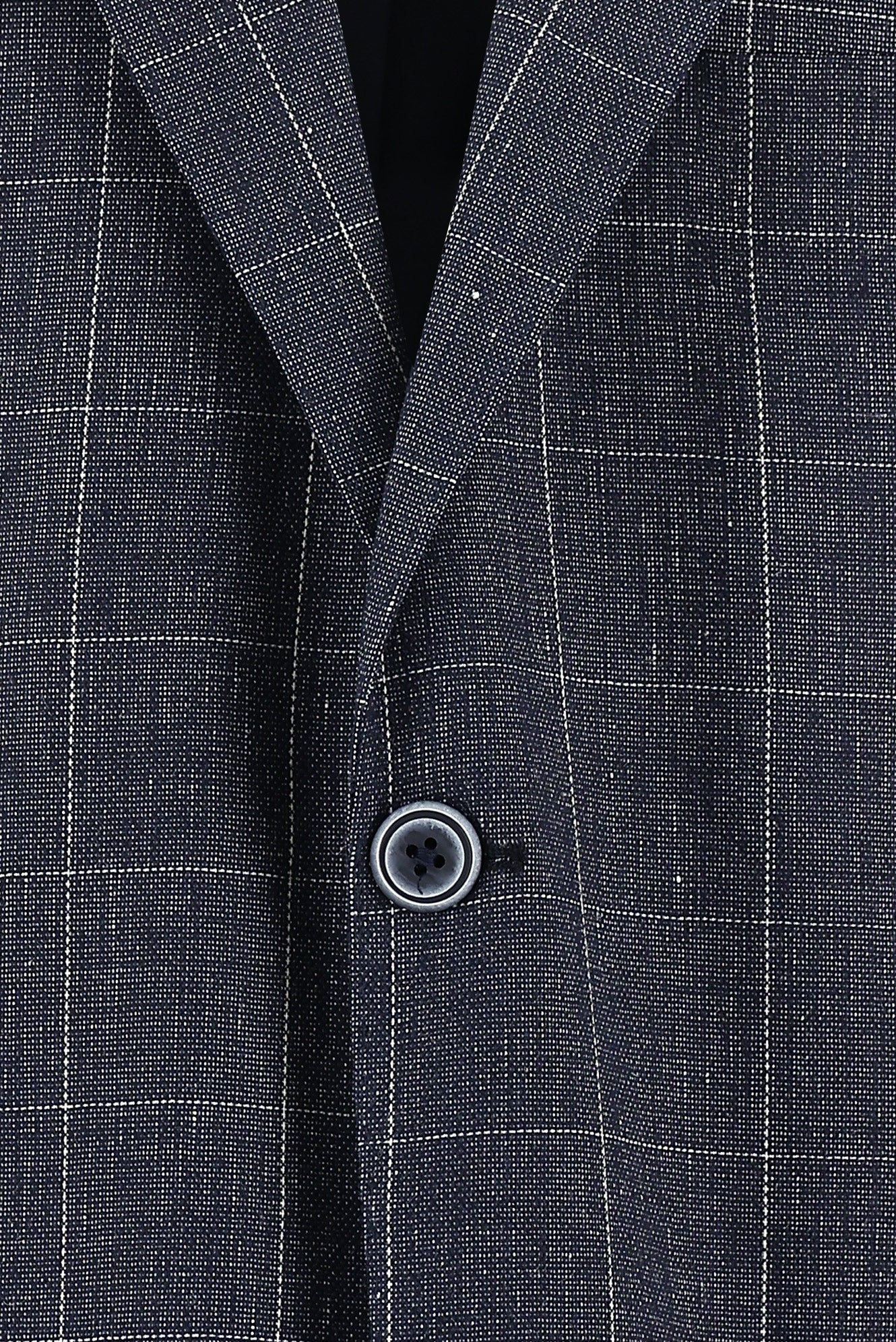 Koyu Lacivert 4 Drop Relaxed Fit Rahat Kesim Kareli Keten Karışımlı Ceket - Image 3
