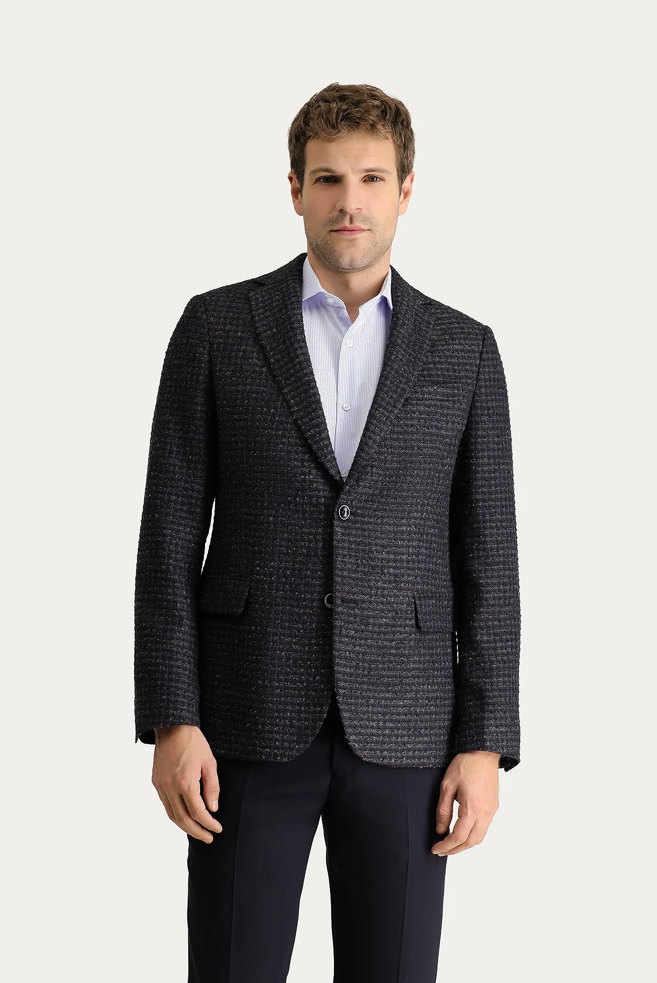Koyu Lacivert 4 Drop Relaxed Fit Rahat Kesim Klasik Desenli Ceket - Image 3