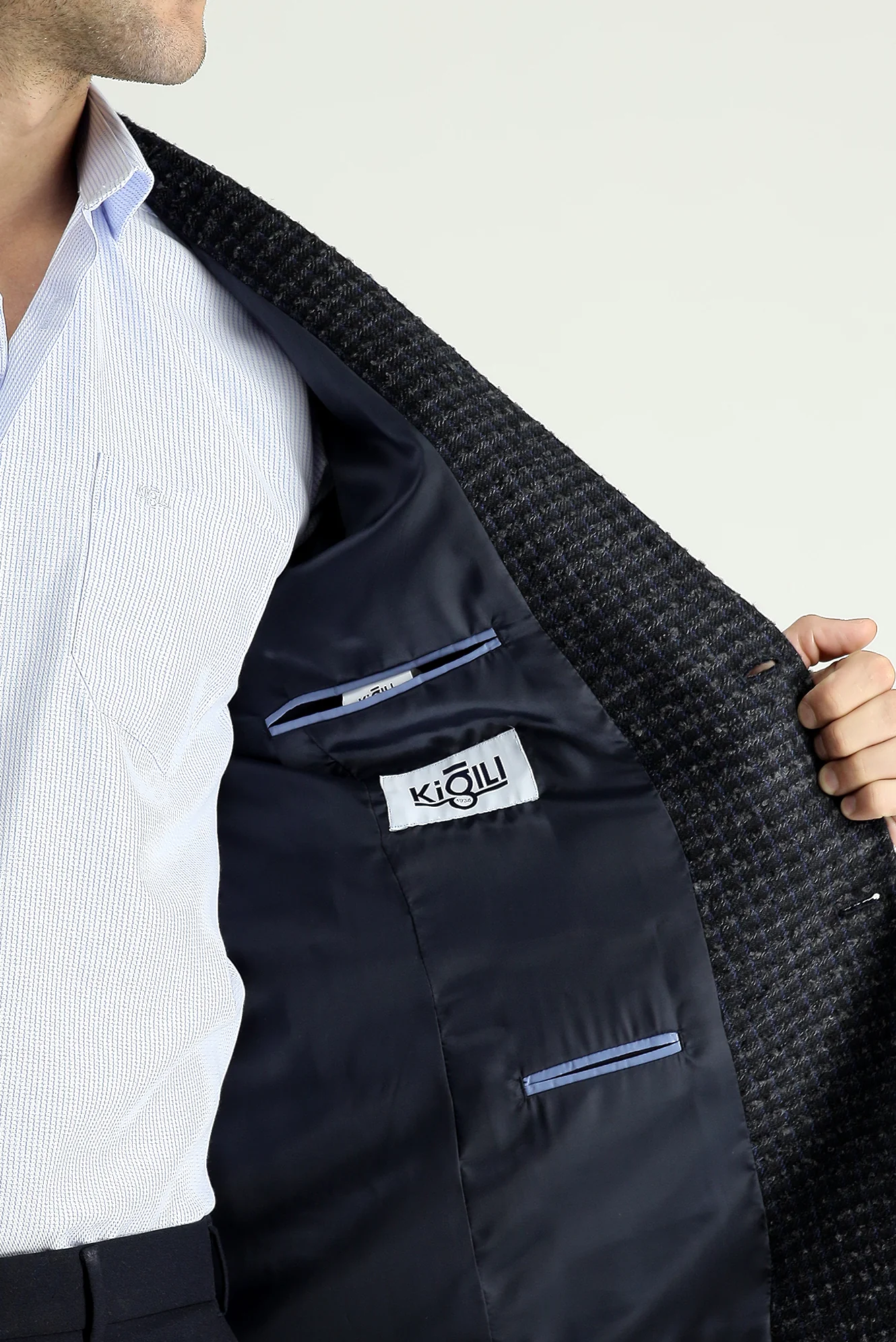 Koyu Lacivert 4 Drop Relaxed Fit Rahat Kesim Klasik Desenli Ceket - Image 6