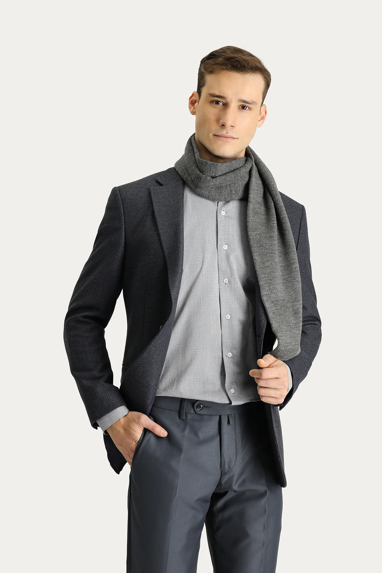 Koyu Lacivert 4 Drop Relaxed Fit Rahat Kesim Klasik Desenli Ceket