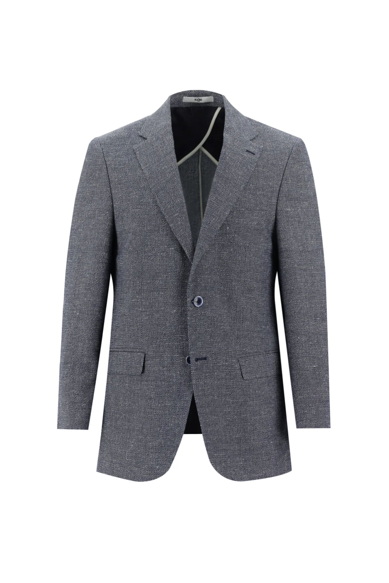 Koyu Lacivert 4 Drop Relaxed Fit Rahat Kesim Klasik Desenli Keten Karışımlı Ceket