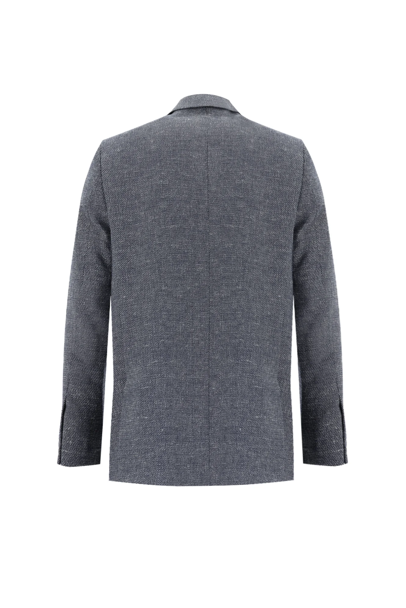 Koyu Lacivert 4 Drop Relaxed Fit Rahat Kesim Klasik Desenli Keten Karışımlı Ceket - Image 2