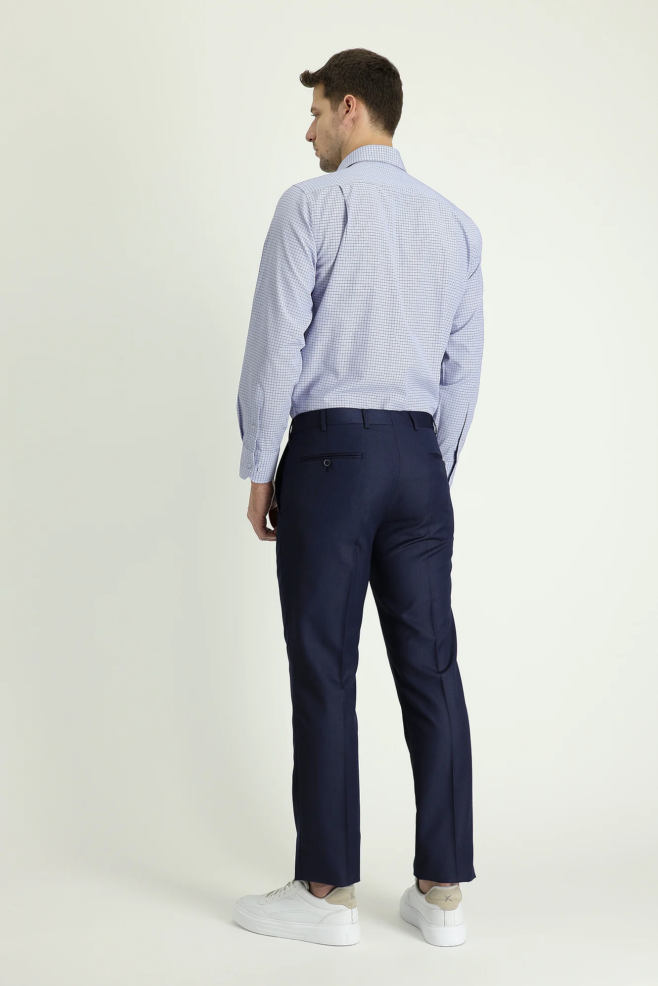 Koyu Lacivert 4 Drop Relaxed Fit Rahat Kesim Klasik Desenli Kumaş Pantolon - Image 3