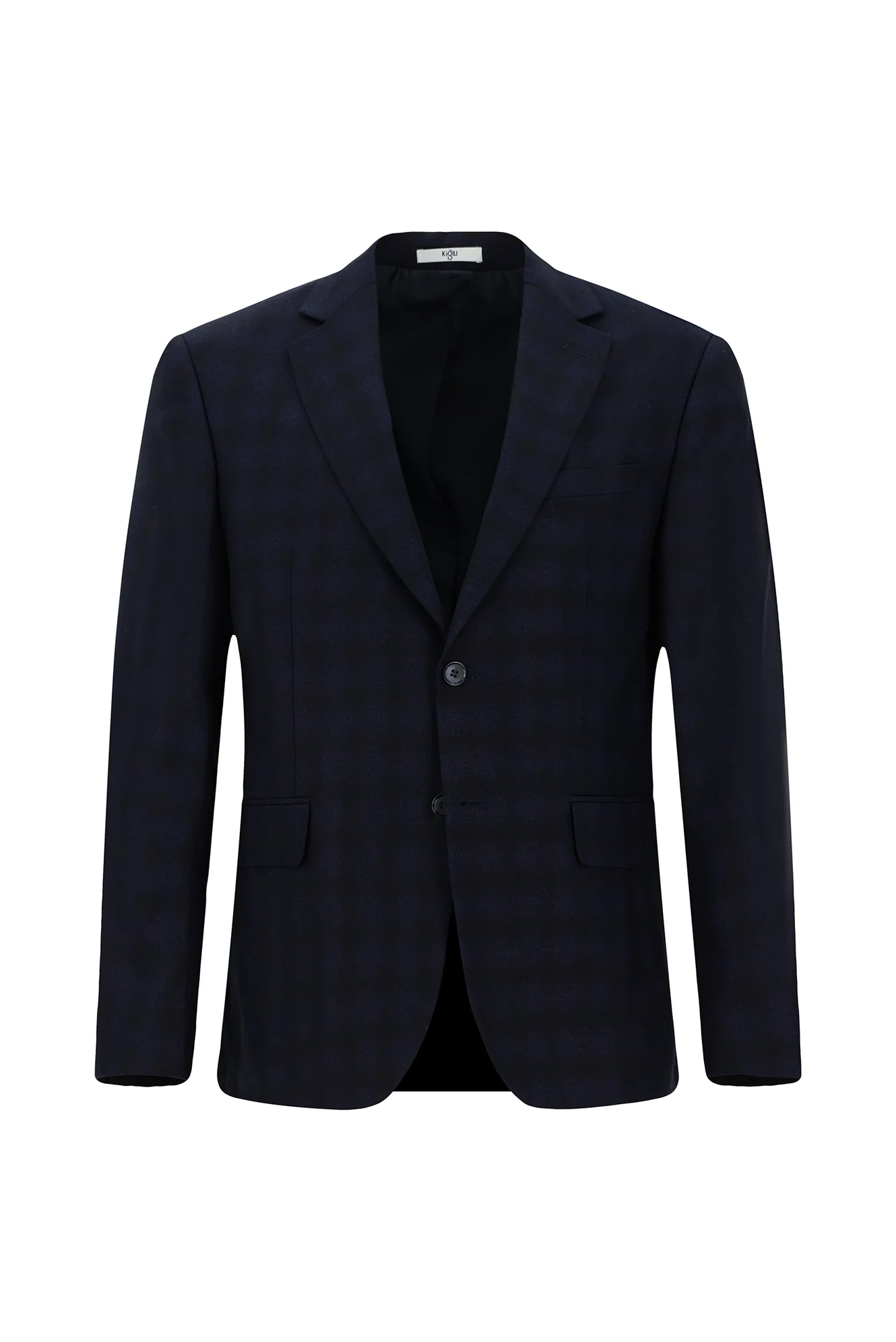 Koyu Lacivert 4 Drop Relaxed Fit Rahat Kesim Klasik Ekose Ceket