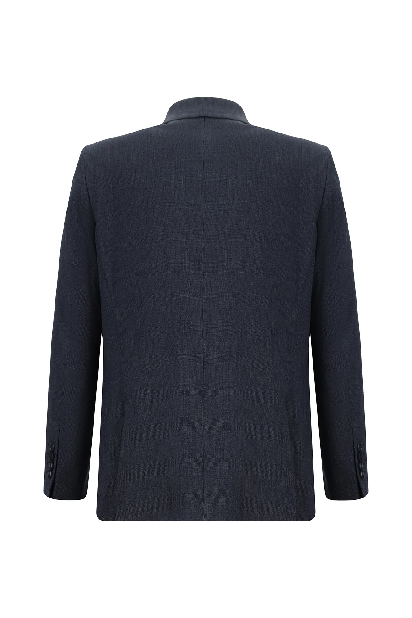 Koyu Lacivert 4 Drop Relaxed Fit Rahat Kesim Klasik Ekose Gofre Ceket - Image 2