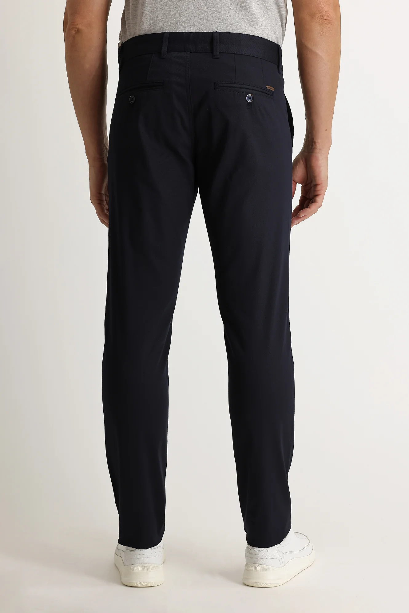 Koyu Lacivert Relaxed Fit Rahat Kesim Kuşgözü Likralı Kanvas / Chino Pantolon - Image 3