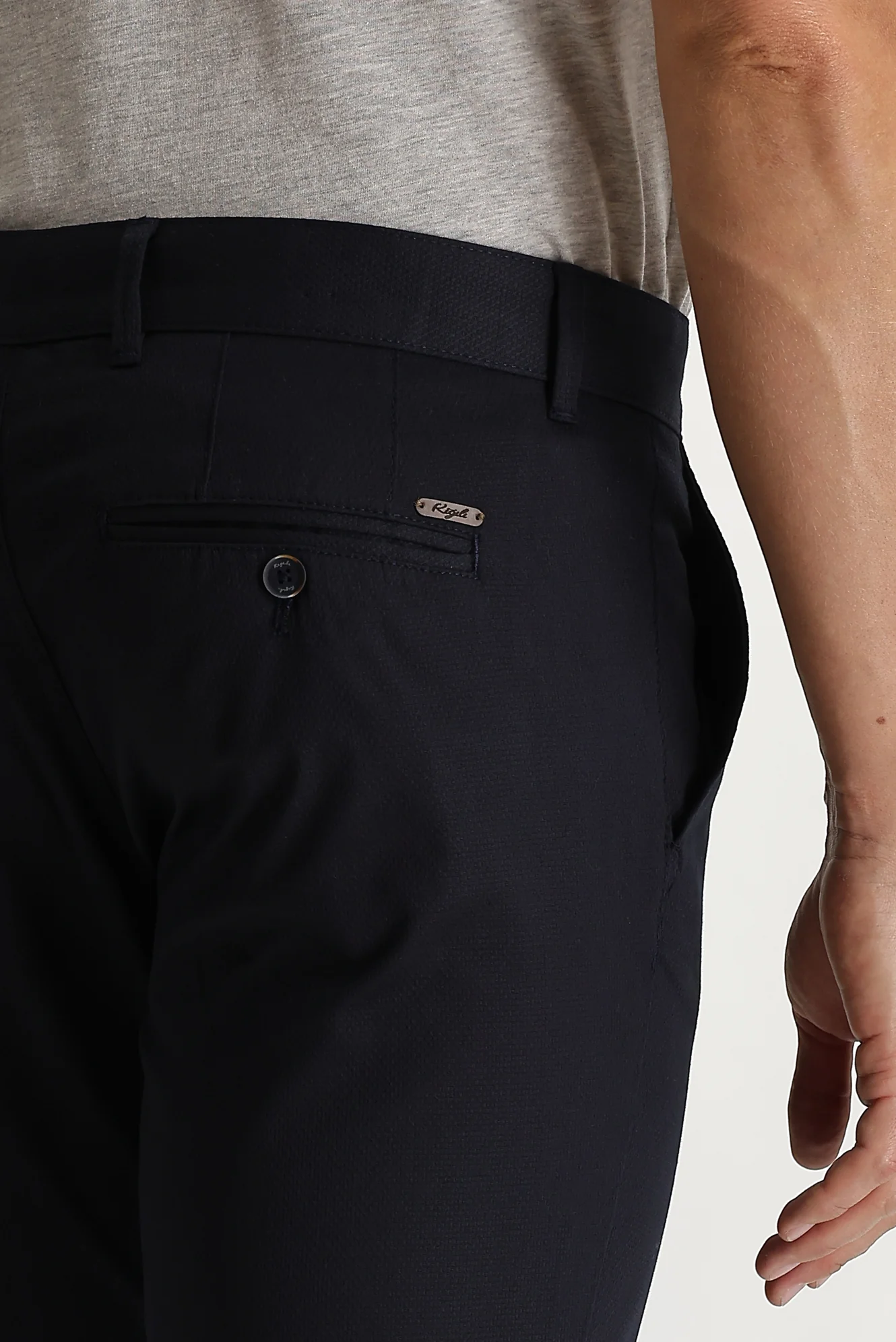 Koyu Lacivert Relaxed Fit Rahat Kesim Kuşgözü Likralı Kanvas / Chino Pantolon - Image 4
