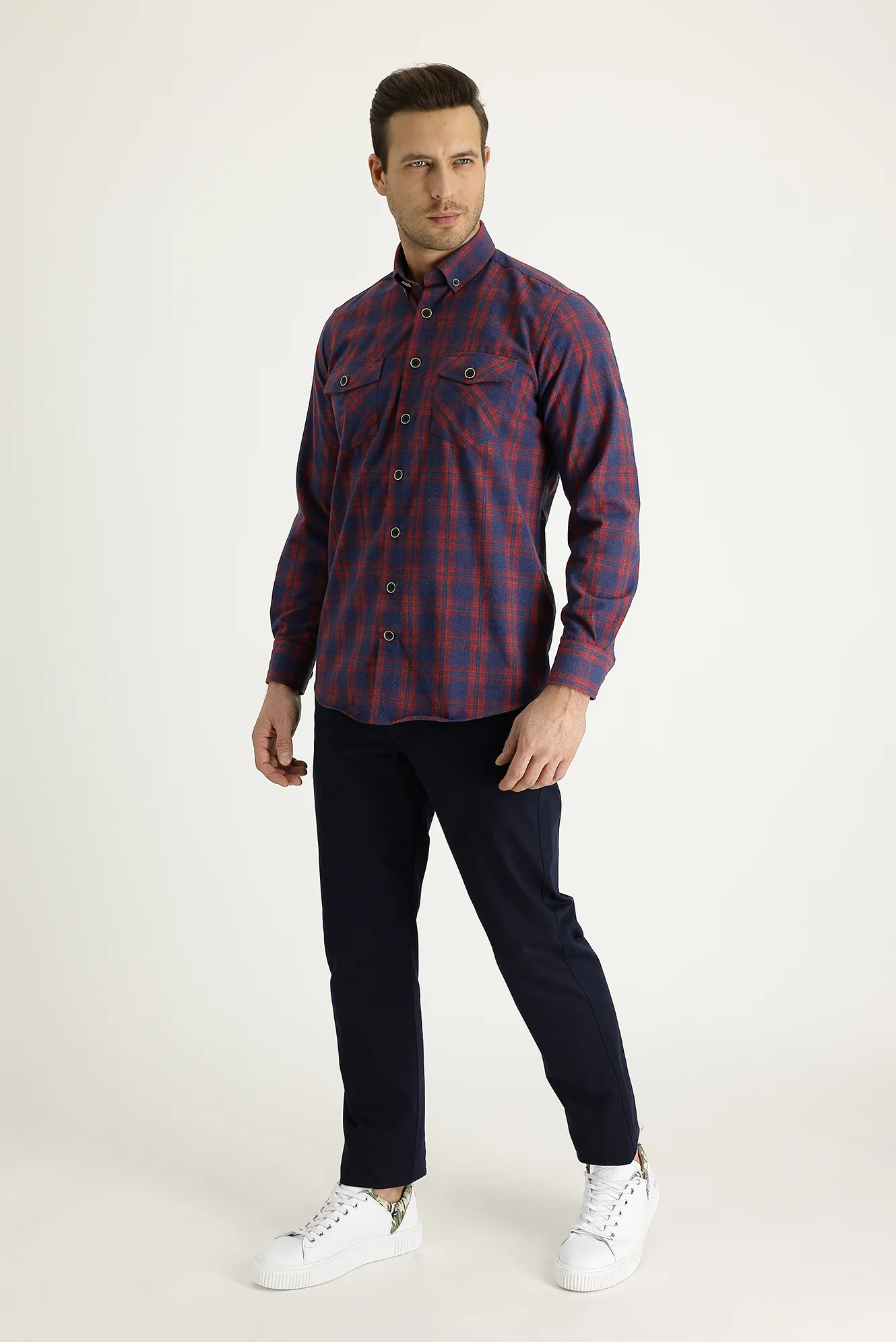 Koyu Lacivert Relaxed Fit Rahat Kesim Likralı Kanvas / Chino Pantolon
