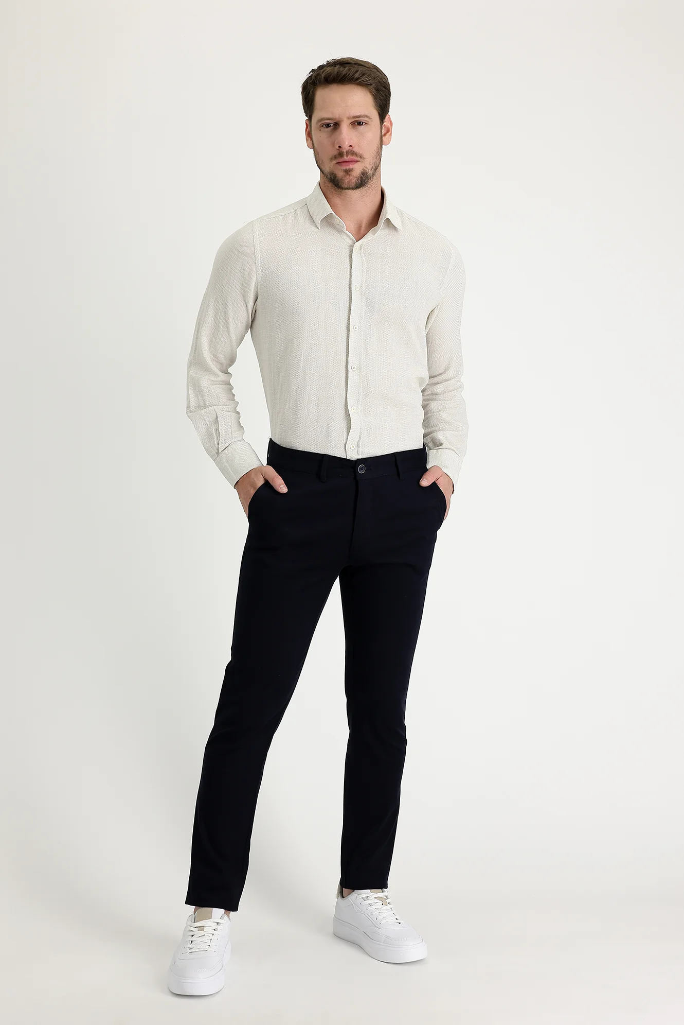 Koyu Lacivert Relaxed Fit Rahat Kesim Likralı Kanvas / Chino Pantolon