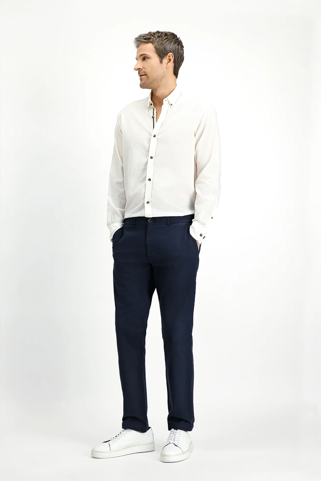 Koyu Lacivert Relaxed Fit Rahat Kesim Likralı Kanvas / Chino Pantolon - Image 2