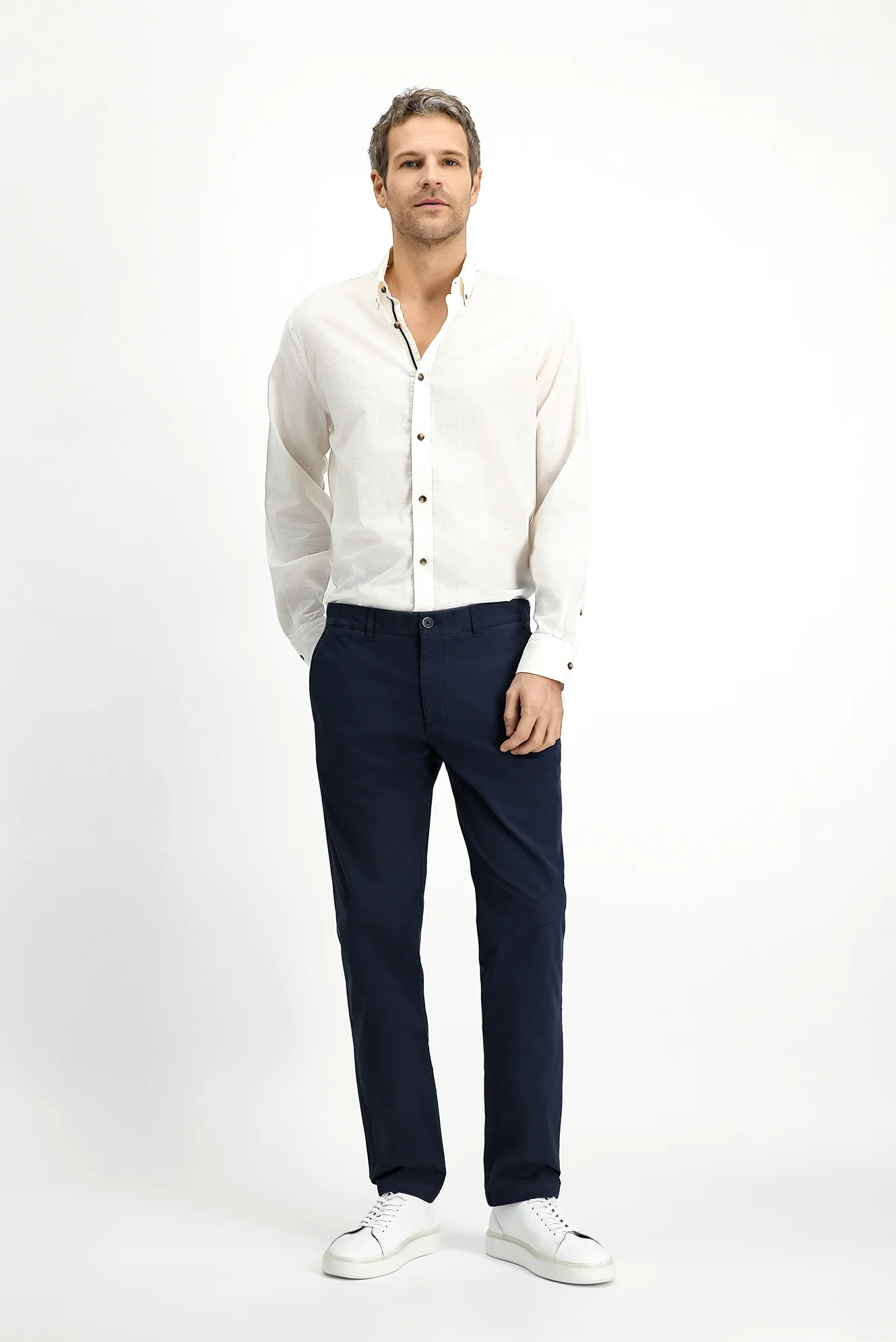 Koyu Lacivert Relaxed Fit Rahat Kesim Likralı Kanvas / Chino Pantolon - Image 3