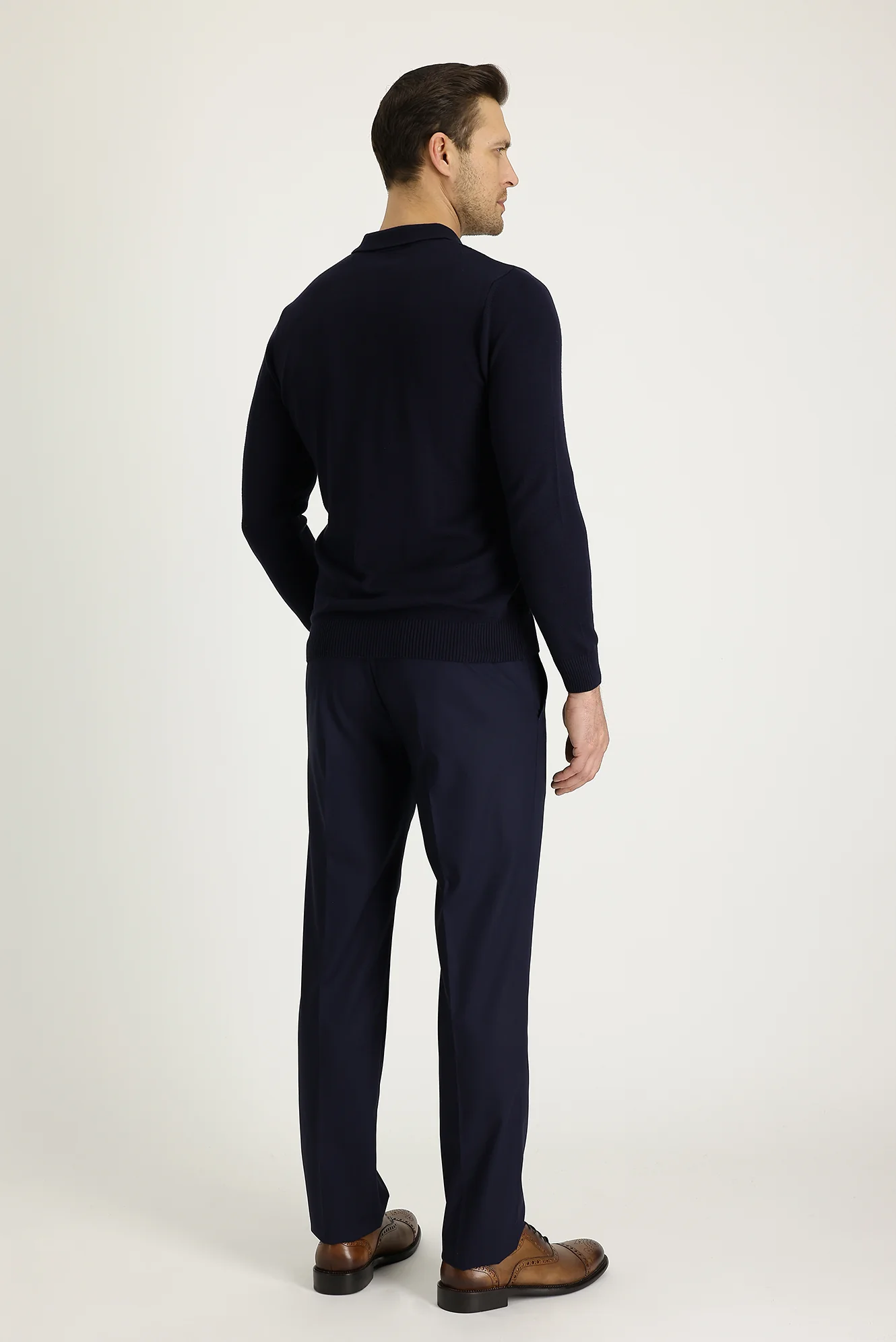 Koyu Lacivert 4 Drop Relaxed Fit Rahat Kesim Likralı Klasik Kumaş Pantolon - Image 4