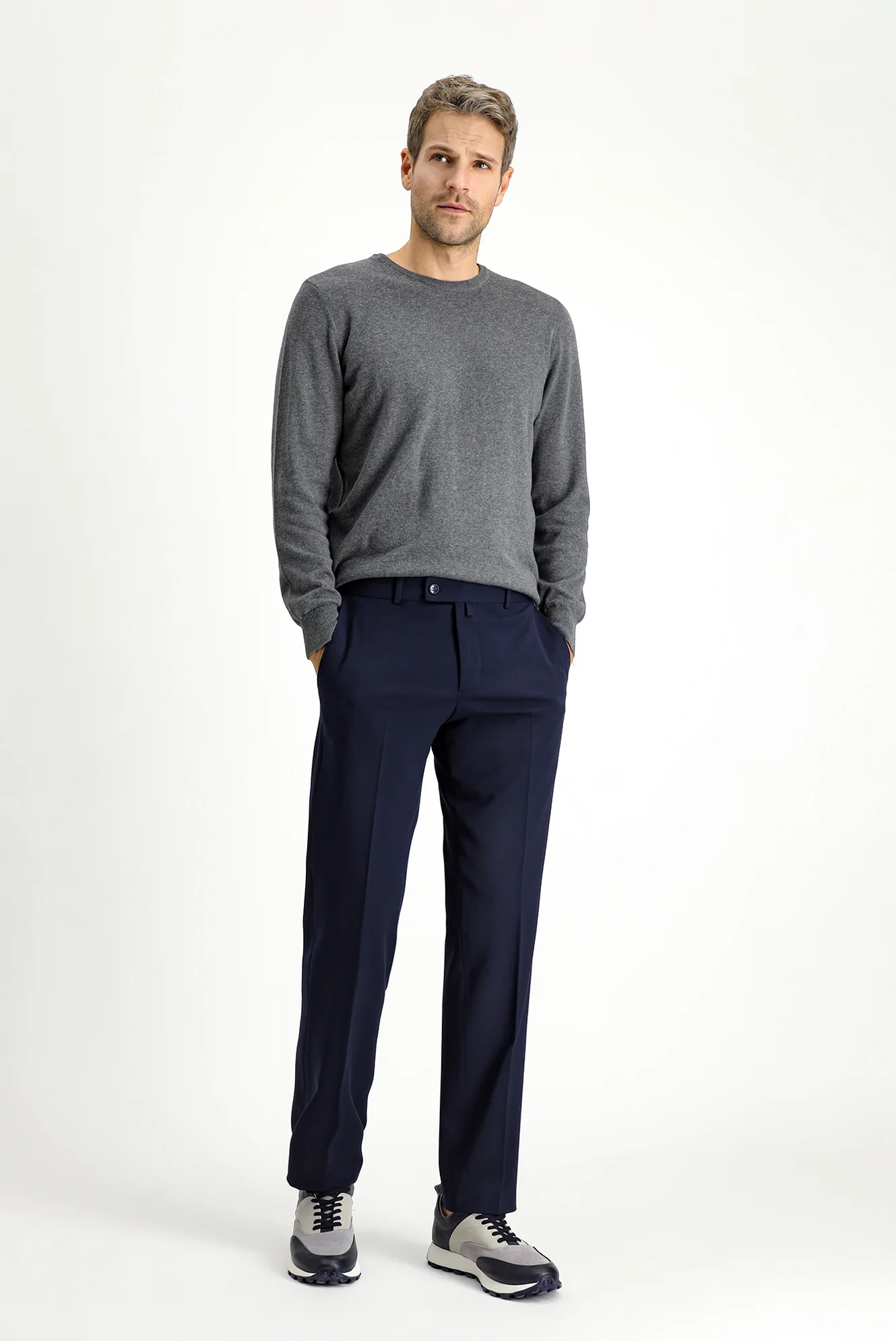 Koyu Lacivert 4 Drop Relaxed Fit Rahat Kesim Likralı Klasik Kumaş Pantolon